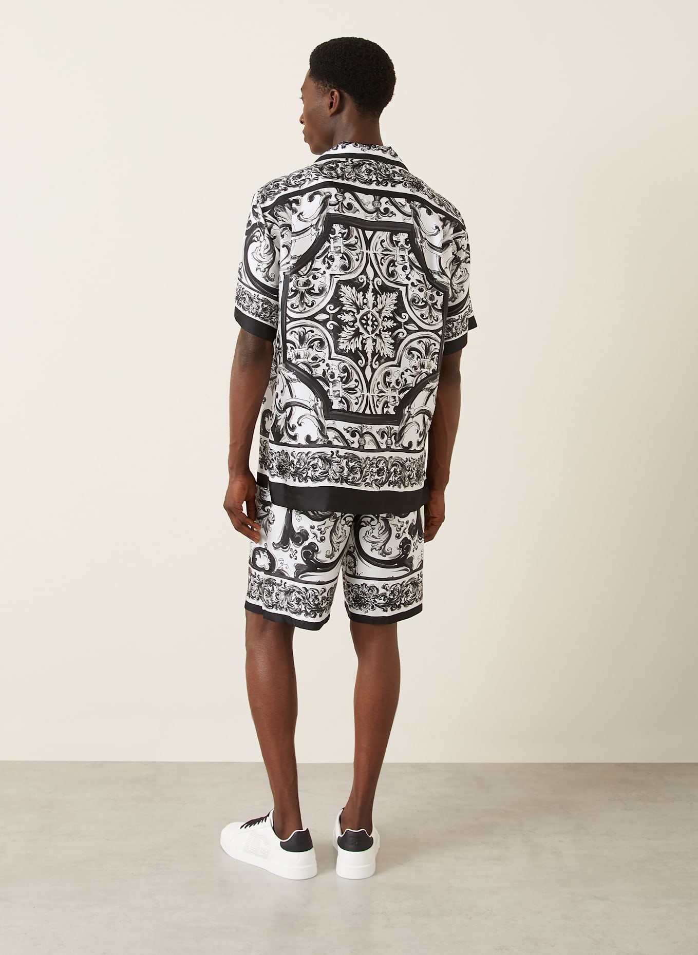 DOLCE & GABBANA Hedvábná košile Comfort Fit: ČERNÁ/ BÍLÁ/ TMAVĚ ŠEDÁ