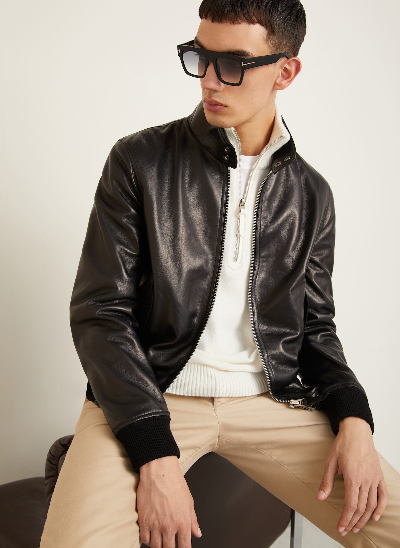 TOM FORD Lederjacke HARRINGTON: SCHWARZ