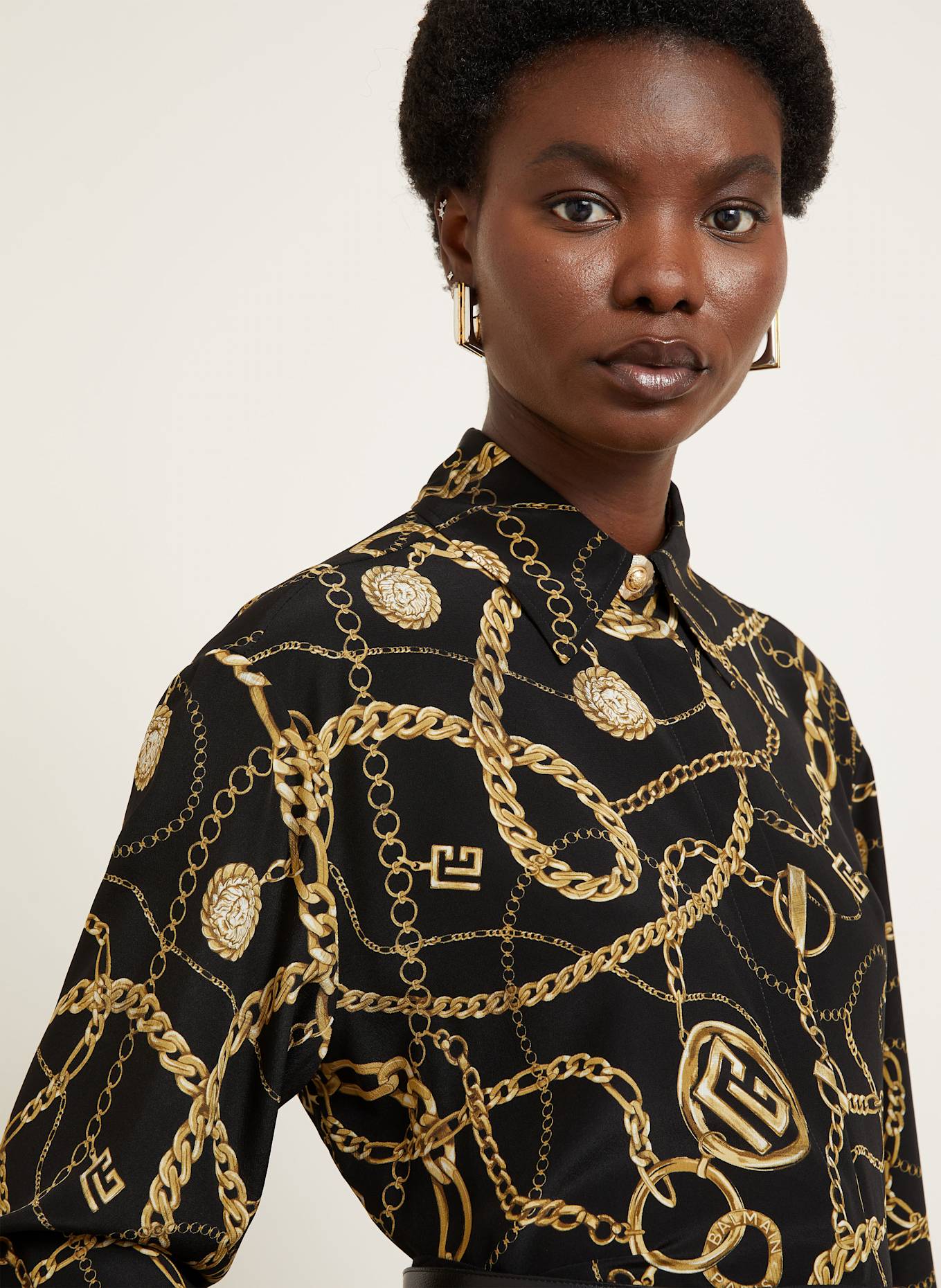 BALMAIN Hemdbluse CHAINS aus Seide: SCHWARZ / GOLD
