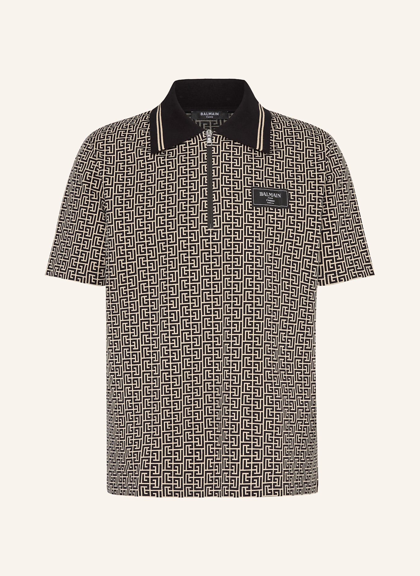 BALMAIN Strick-Poloshirt: SCHWARZ / CREME