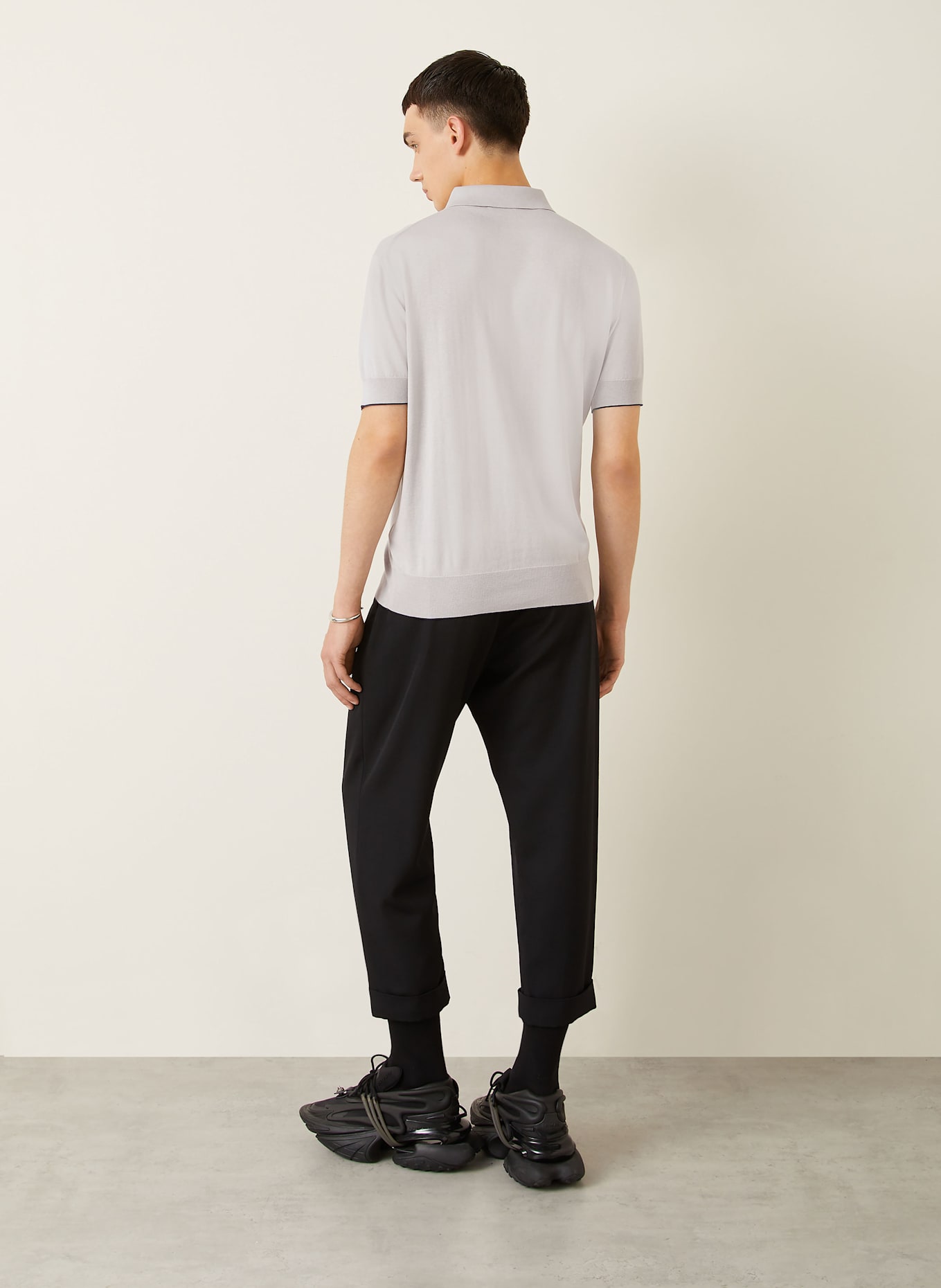 BALMAIN Strick-Poloshirt mit Seide: HELLGRAU