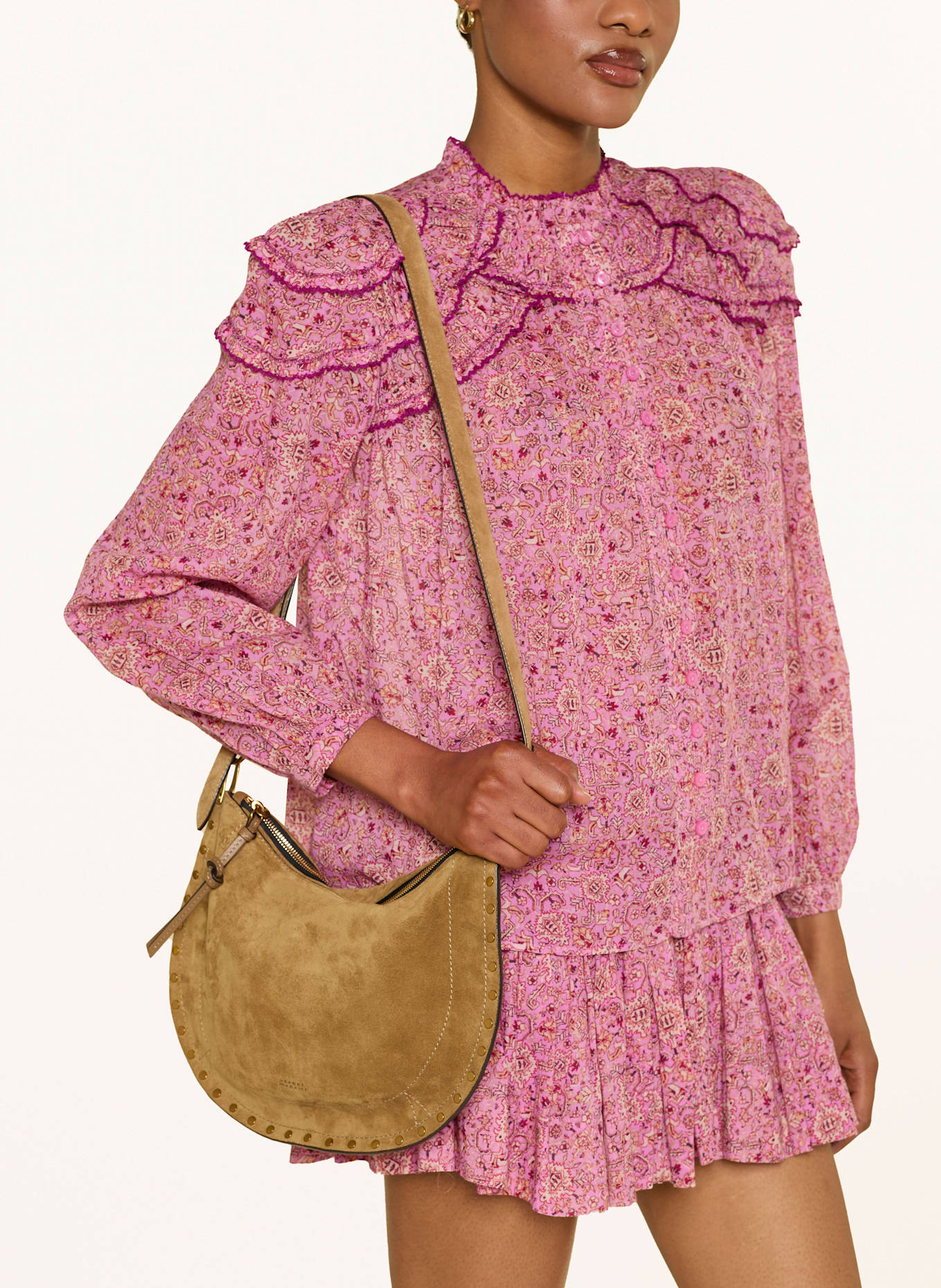 MARANT ÉTOILE Bluse CHRISTA mit Rüschen: PINK / HELLBRAUN / FUCHSIA