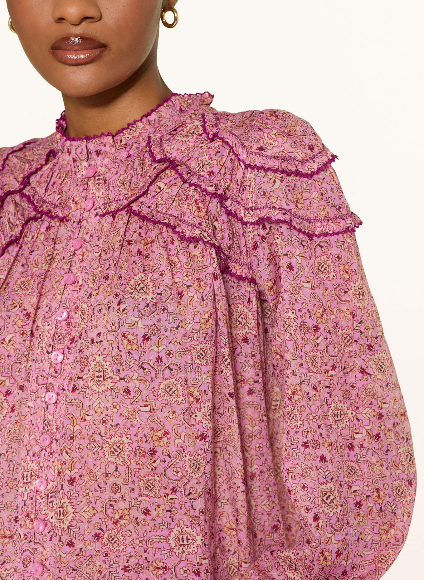 MARANT ÉTOILE Bluse CHRISTA mit Rüschen: PINK / HELLBRAUN / FUCHSIA