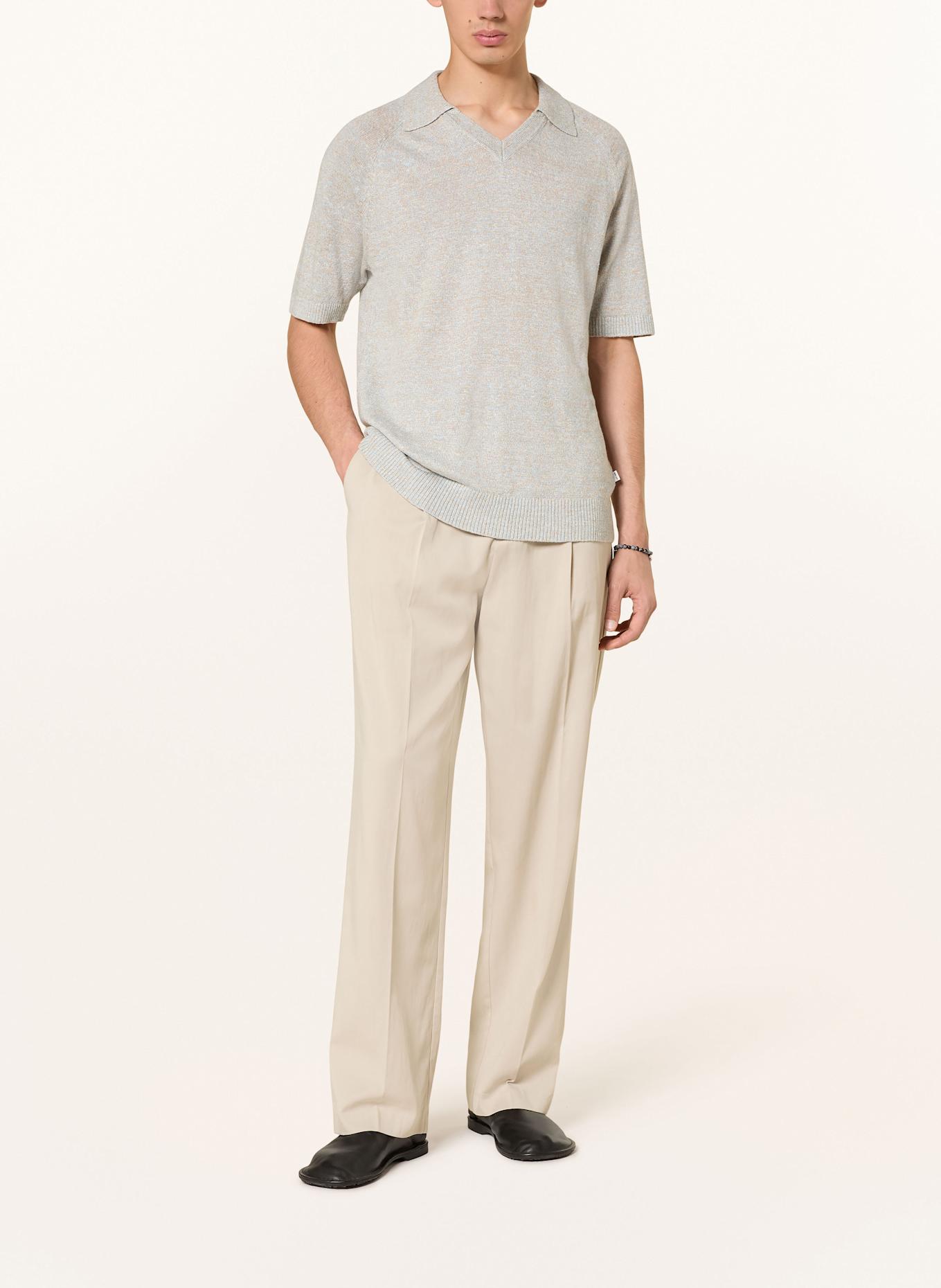 NN.07 Strick-Poloshirt CALE Relaxed Fit aus Leinen: BEIGE / BLAUGRAU