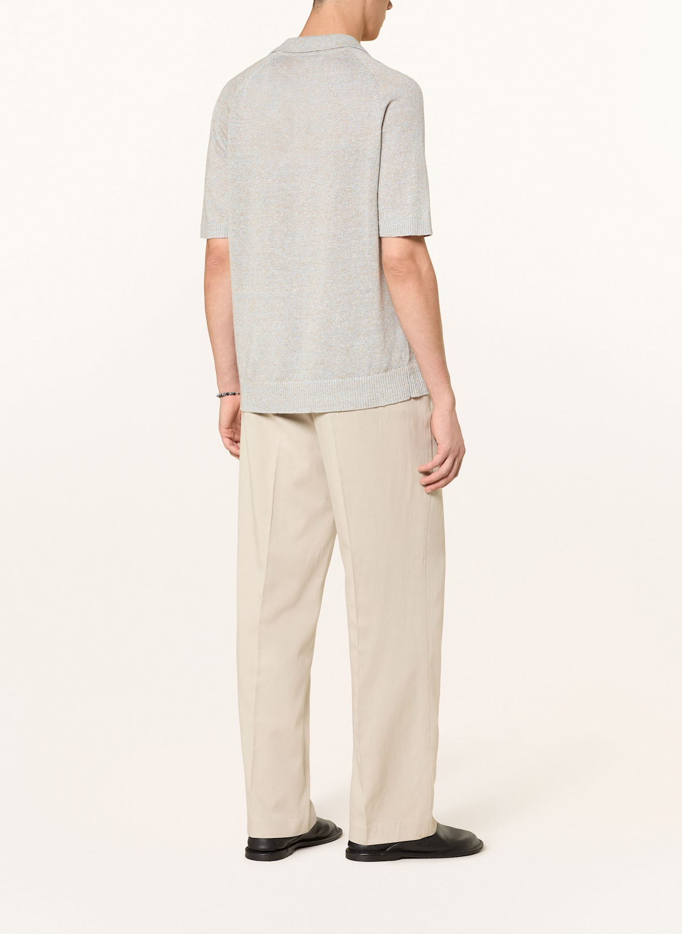 NN.07 Strick-Poloshirt CALE Relaxed Fit aus Leinen: BEIGE / BLAUGRAU