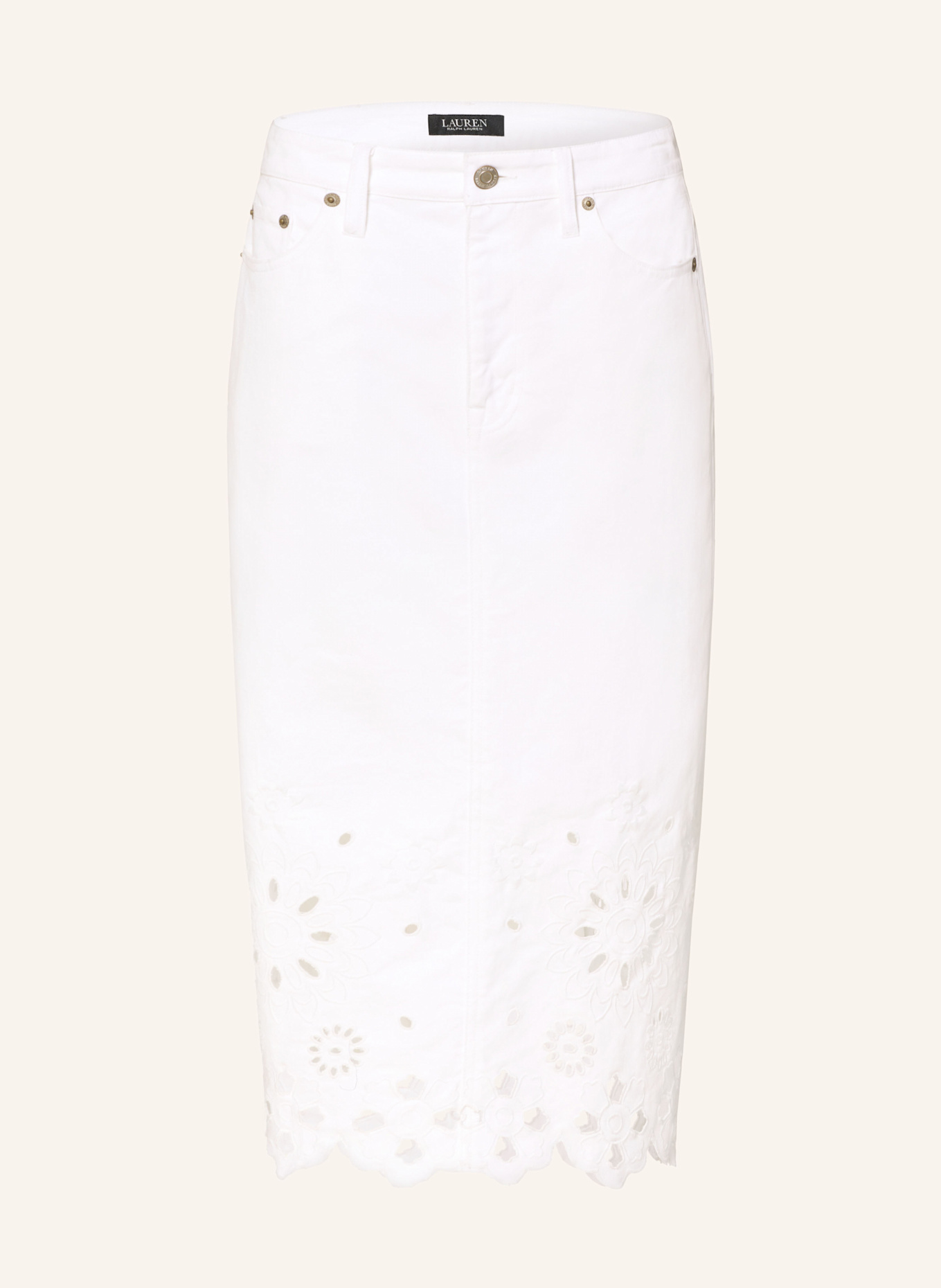 LAUREN RALPH LAUREN Jeansrock mit Lochspitze: WEISS