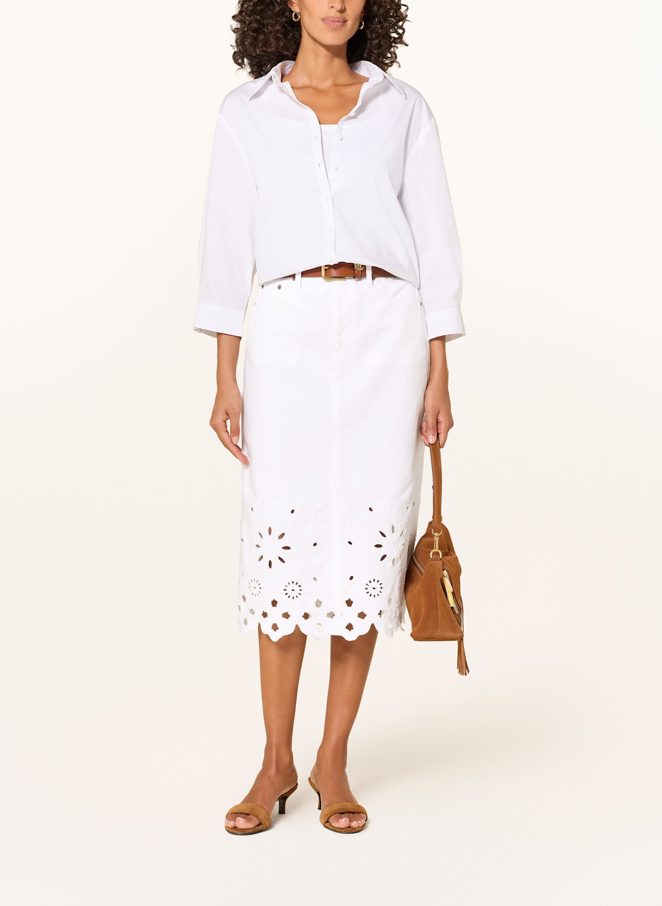 LAUREN RALPH LAUREN Jeansrock mit Lochspitze: WEISS