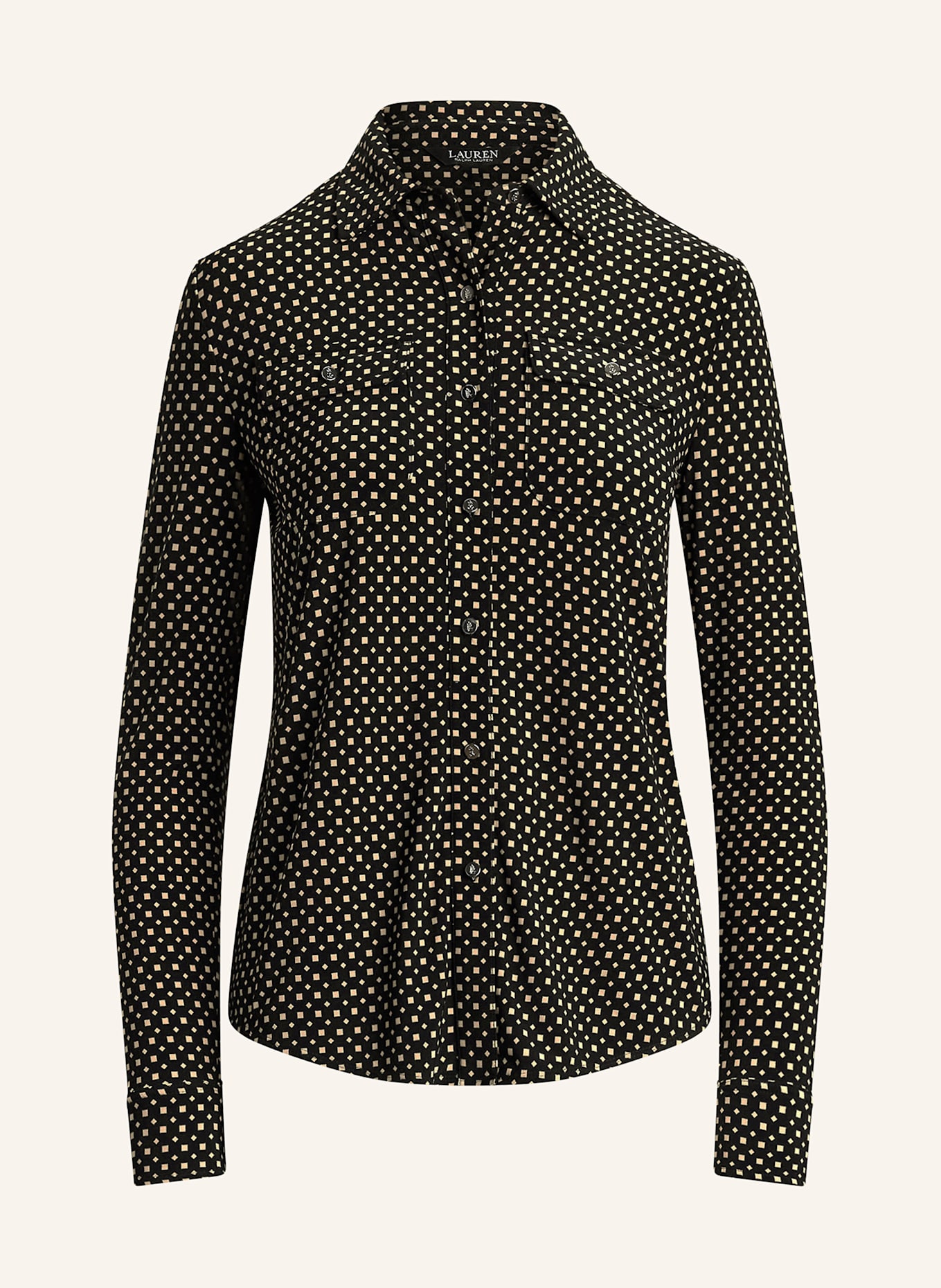 LAUREN RALPH LAUREN Košilová halenka: TMAVĚ HNĚDÁ/ BÉŽOVÁ