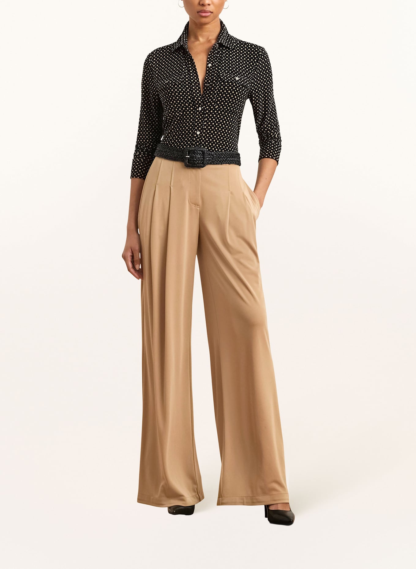 LAUREN RALPH LAUREN Košilová halenka: TMAVĚ HNĚDÁ/ BÉŽOVÁ