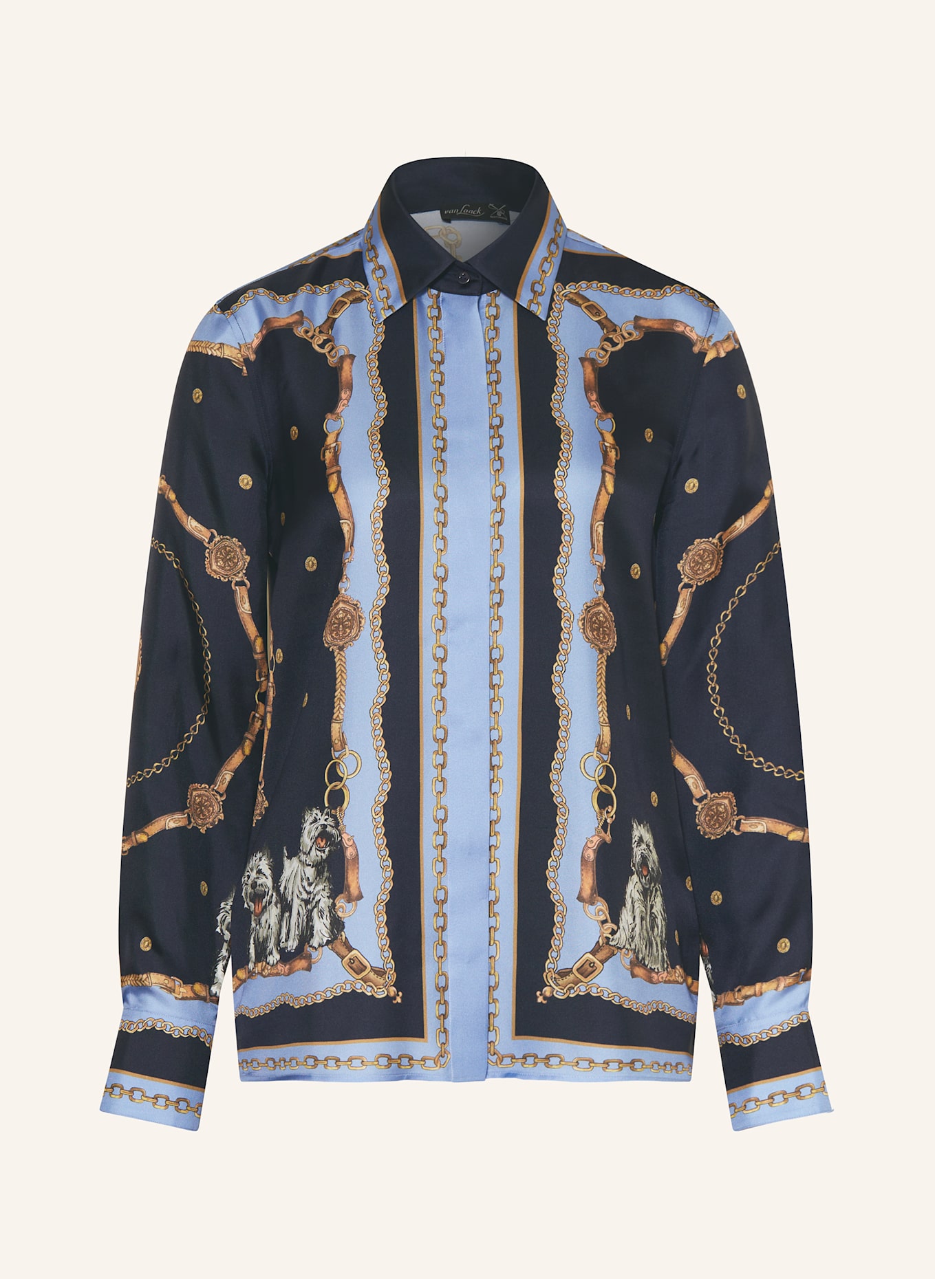 van Laack Hemdbluse VL-CELLISA-PX2 aus Seide: DUNKELBLAU / HELLBLAU / DUNKELGELB