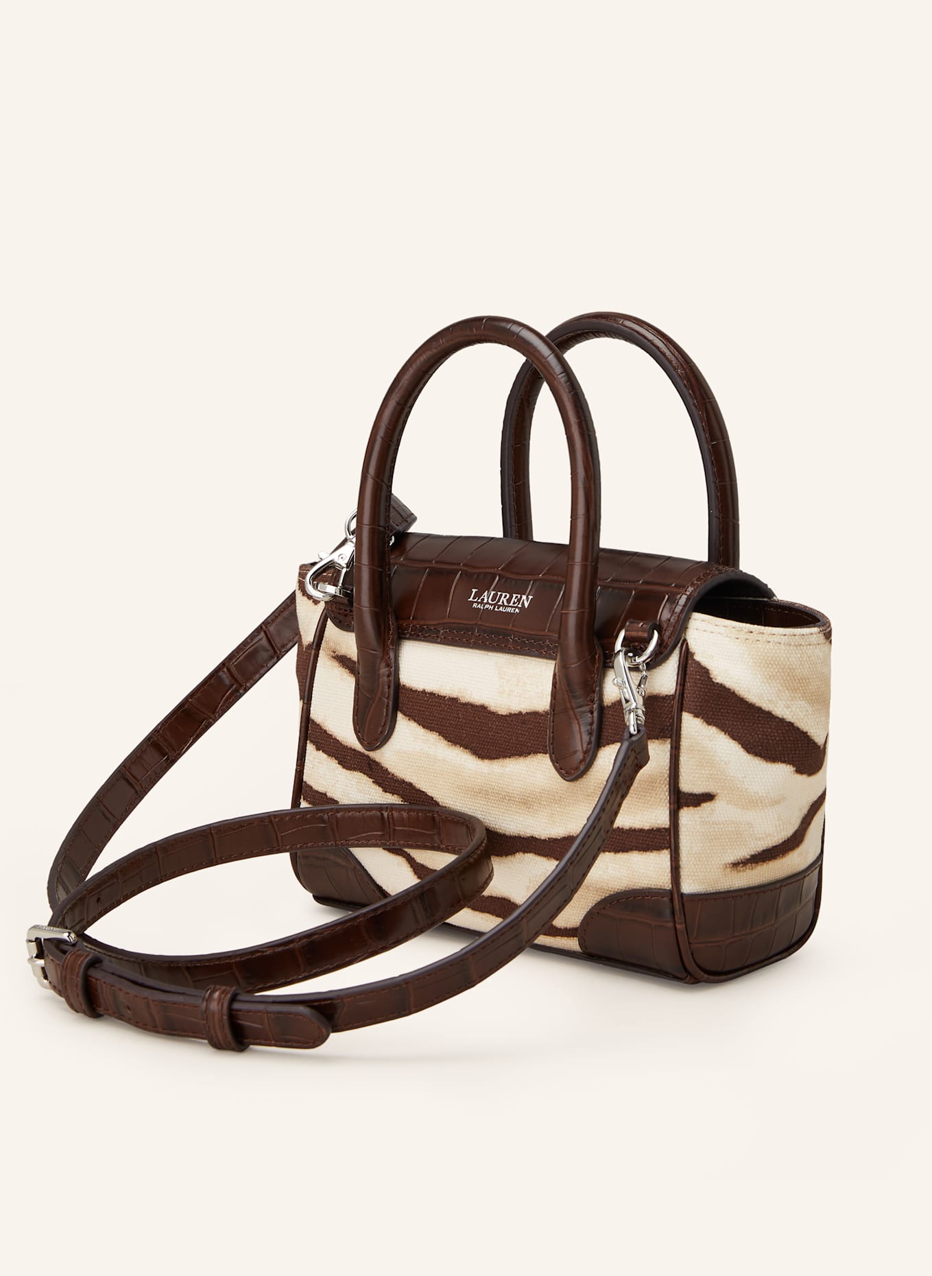 LAUREN RALPH LAUREN Handtasche TANNER SMALL: DUNKELBRAUN / BEIGE / CREME