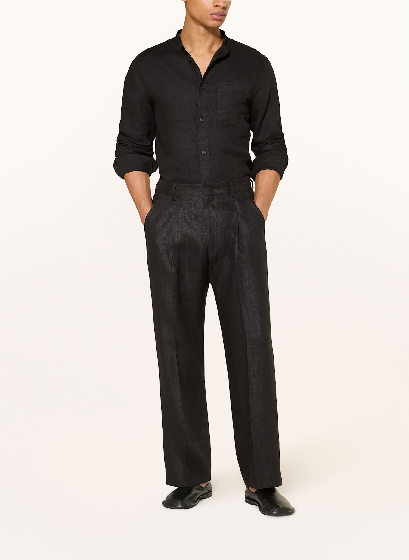 NN.07 Lněné chino kalhoty KAY Regular Fit: ČERNÁ