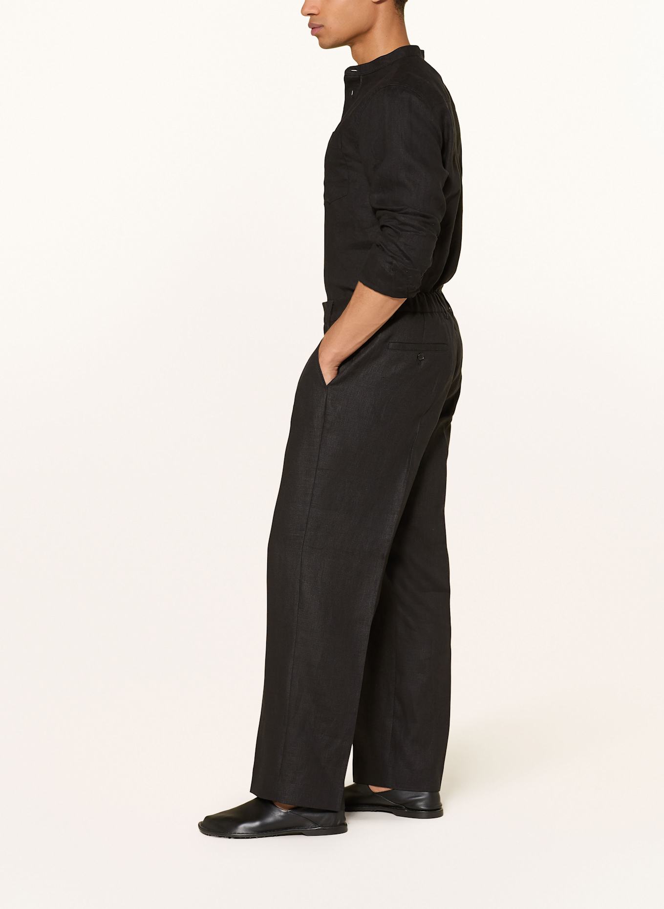 NN.07 Lněné chino kalhoty KAY Regular Fit: ČERNÁ