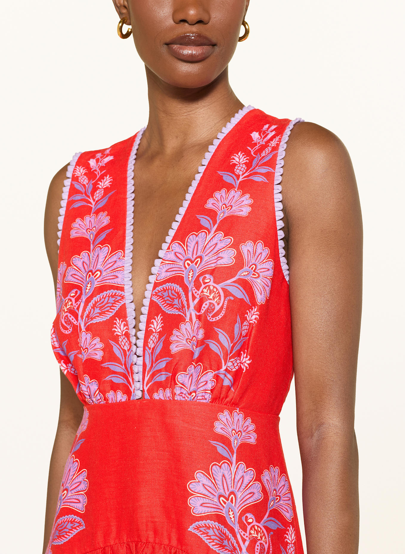 FARM RIO Leinenkleid PORCELAIN GARDEN: HELLLILA / ROT