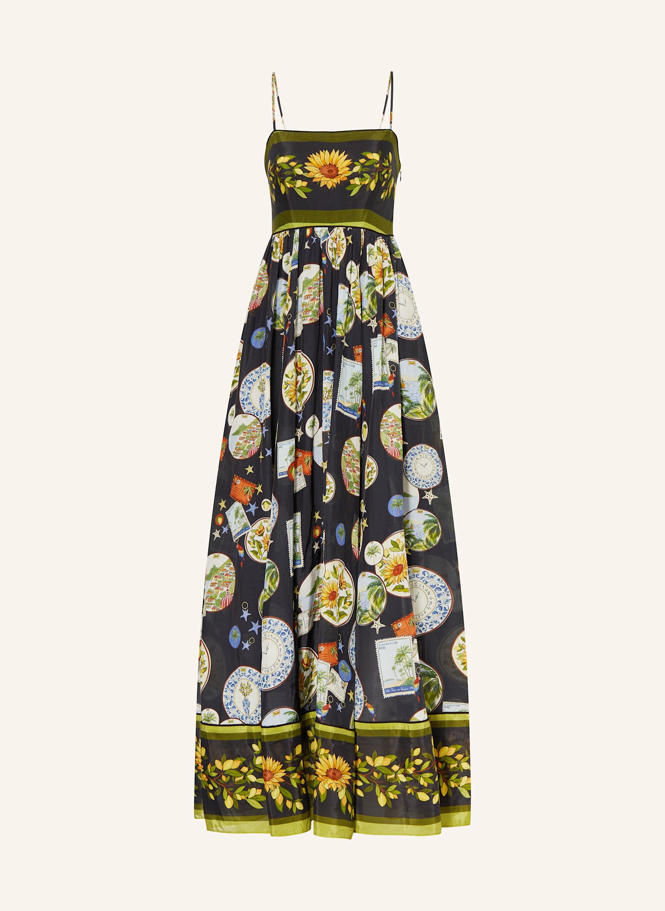 FARM RIO Kleid TRIP SOUVENIR: SCHWARZ / OLIV / GELB