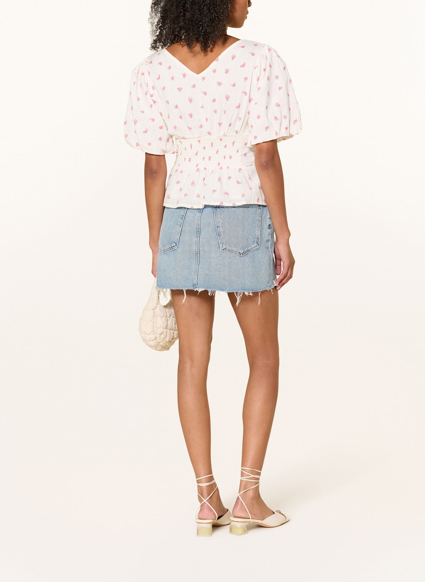 NEO NOIR Blusenshirt SAPURA mit Spitze und Rüschen: ECRU / ROSA / GRÜN