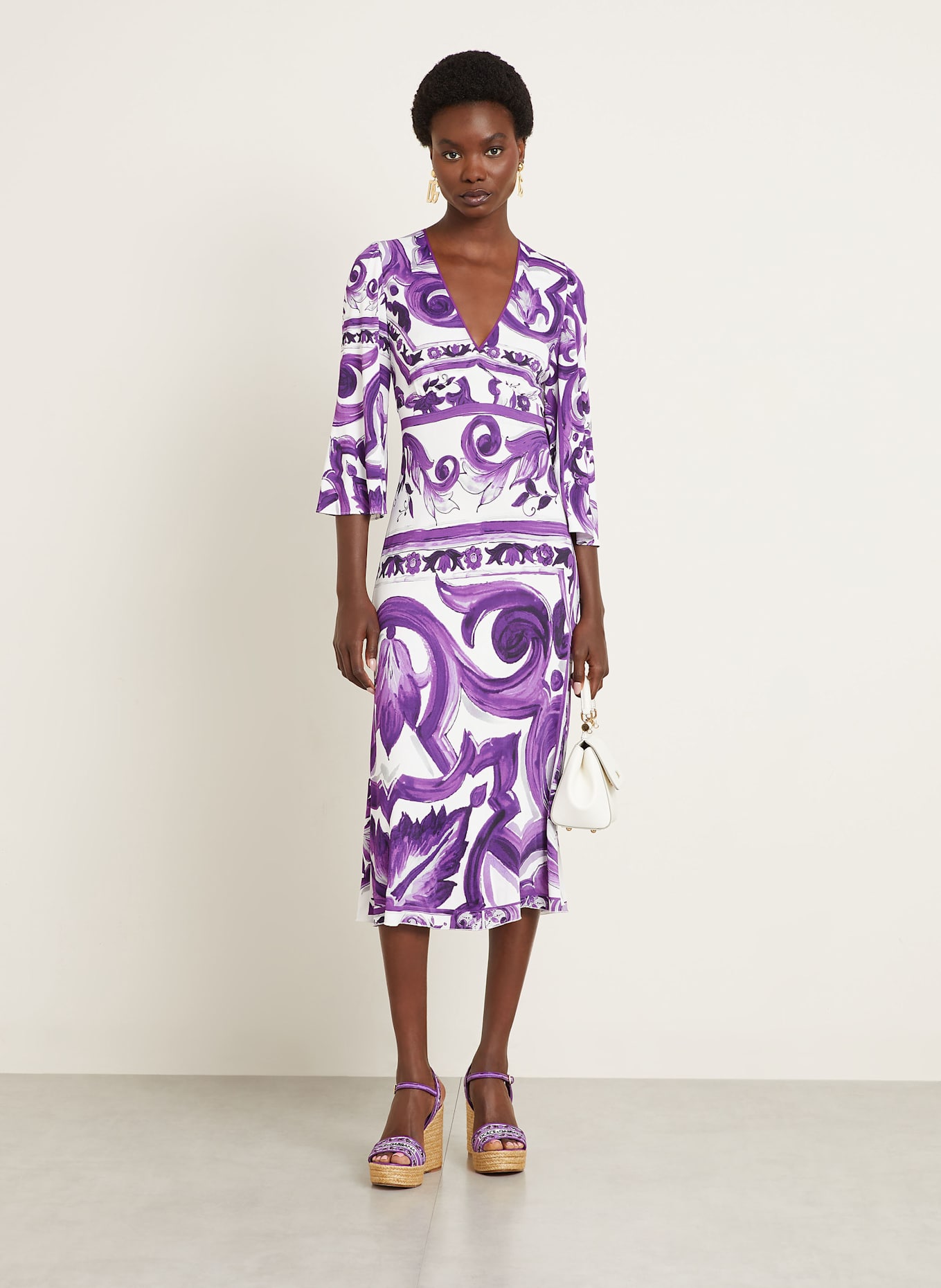 DOLCE & GABBANA Kleid mit 3/4-Arm: LILA/ DUNKELLILA/ ECRU