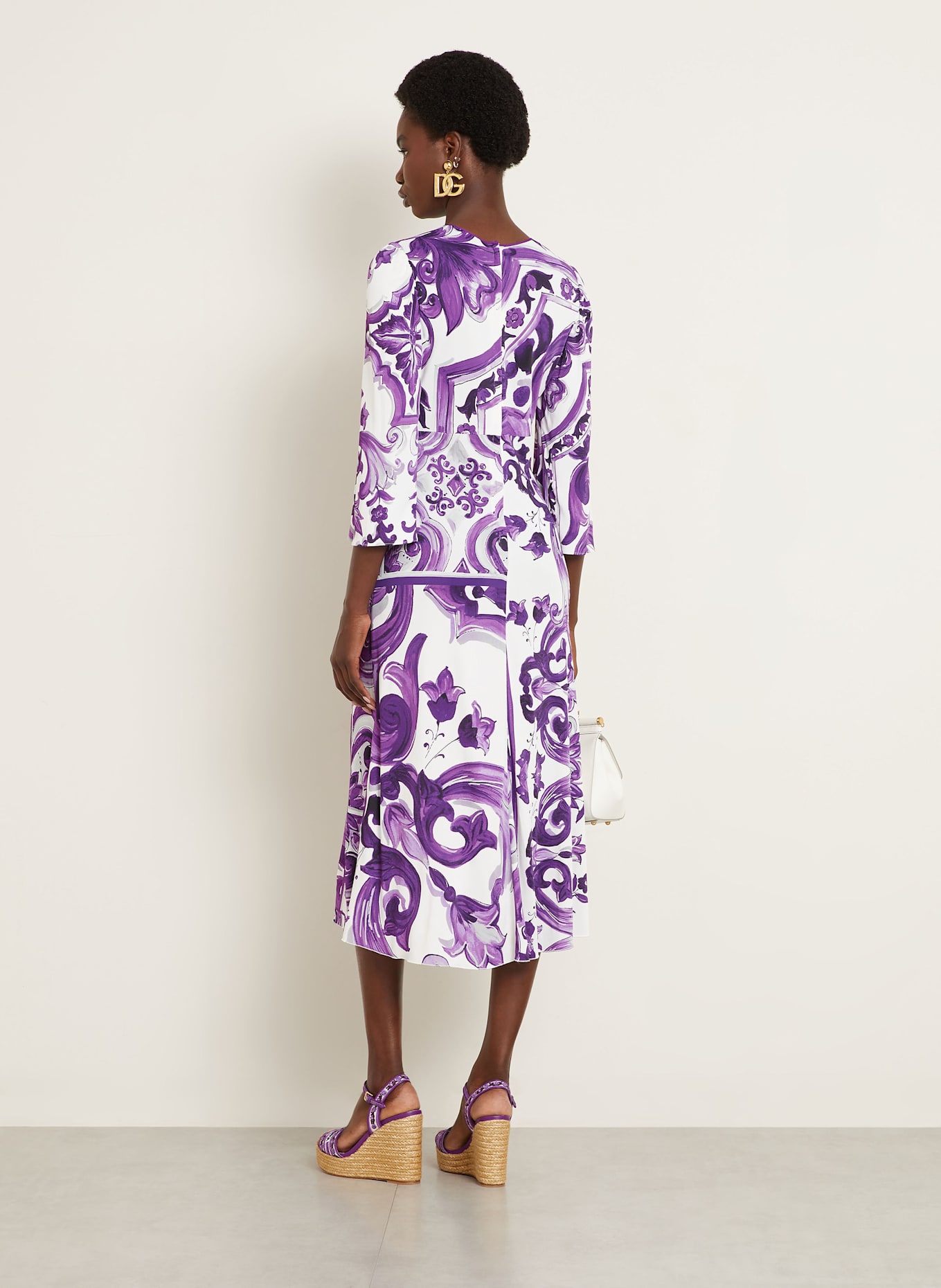 DOLCE & GABBANA Kleid mit 3/4-Arm: LILA/ DUNKELLILA/ ECRU