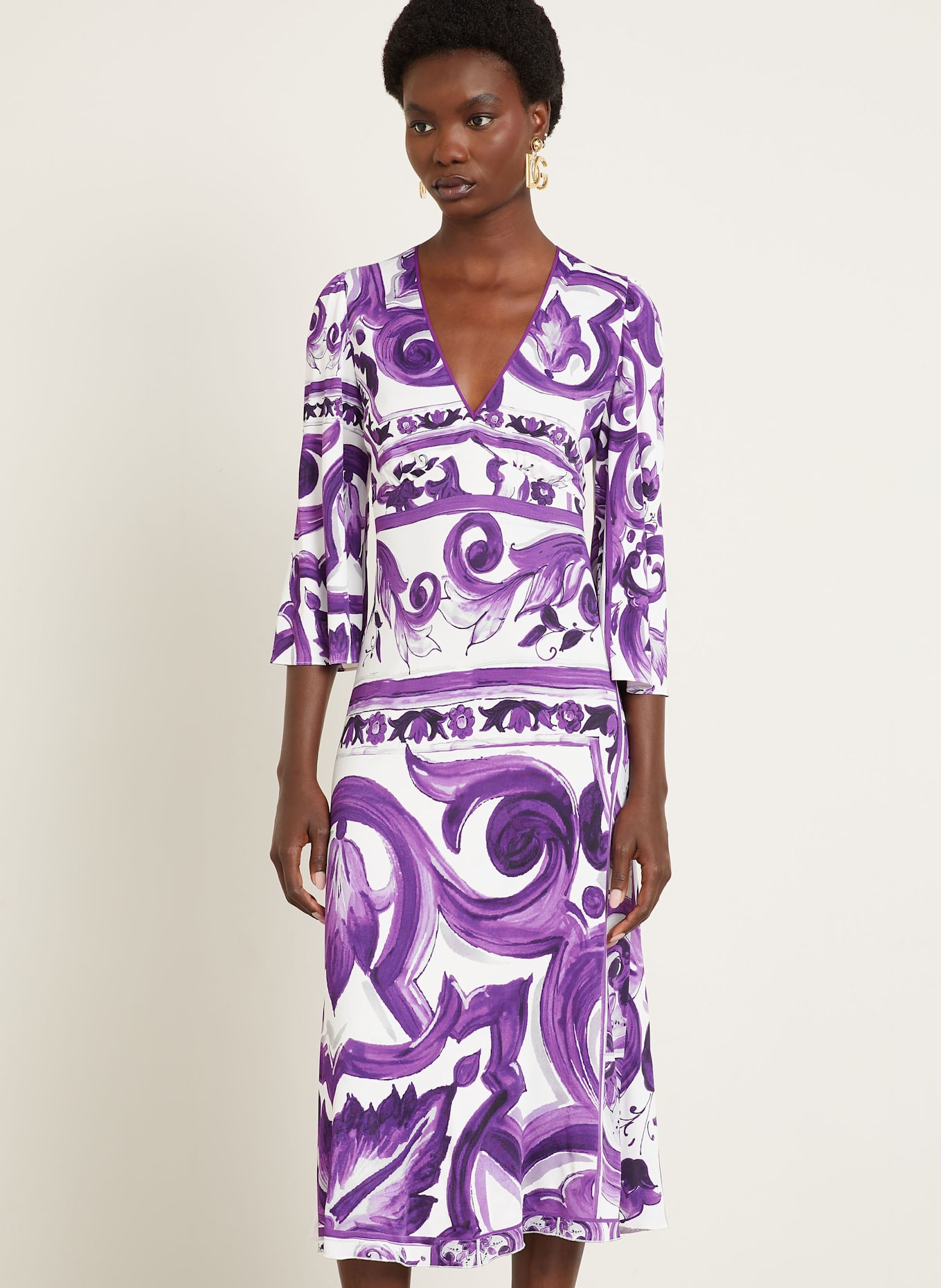 DOLCE & GABBANA Kleid mit 3/4-Arm: LILA/ DUNKELLILA/ ECRU