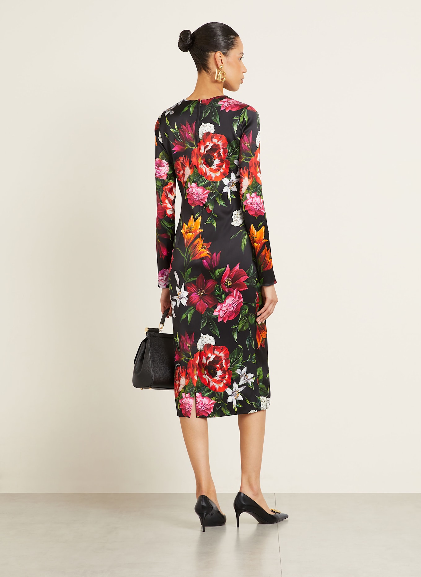 DOLCE & GABBANA Etuikleid aus Satin: SCHWARZ/ ROT/ ORANGE
