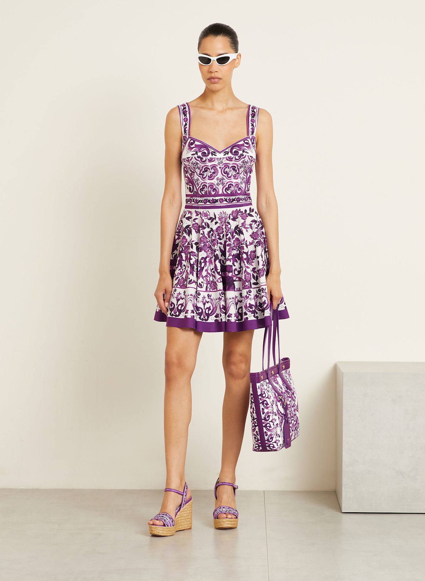 DOLCE & GABBANA Cocktailkleid MAJOLICA: LILA/ WEISS