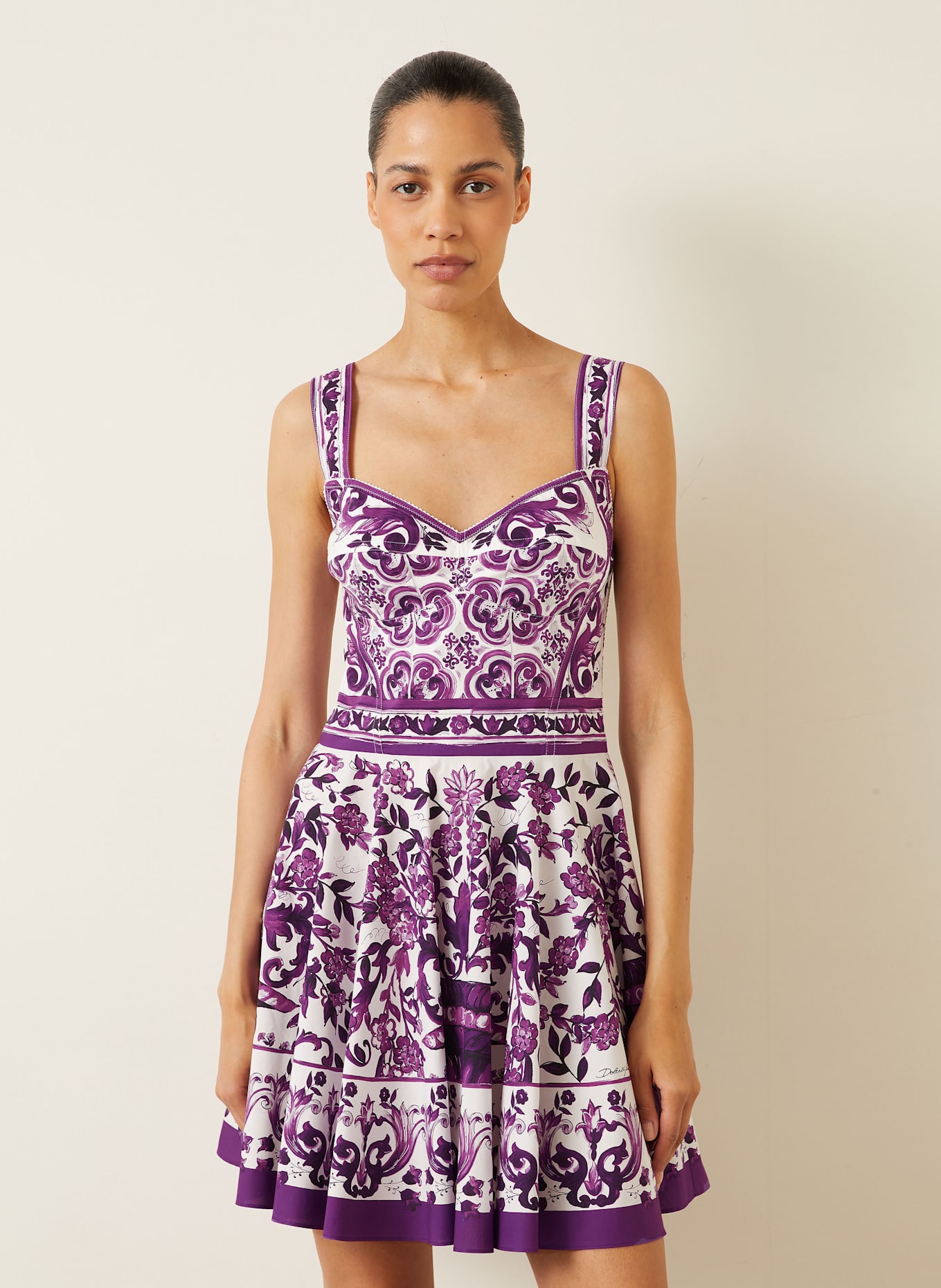DOLCE & GABBANA Cocktailkleid MAJOLICA: LILA/ WEISS