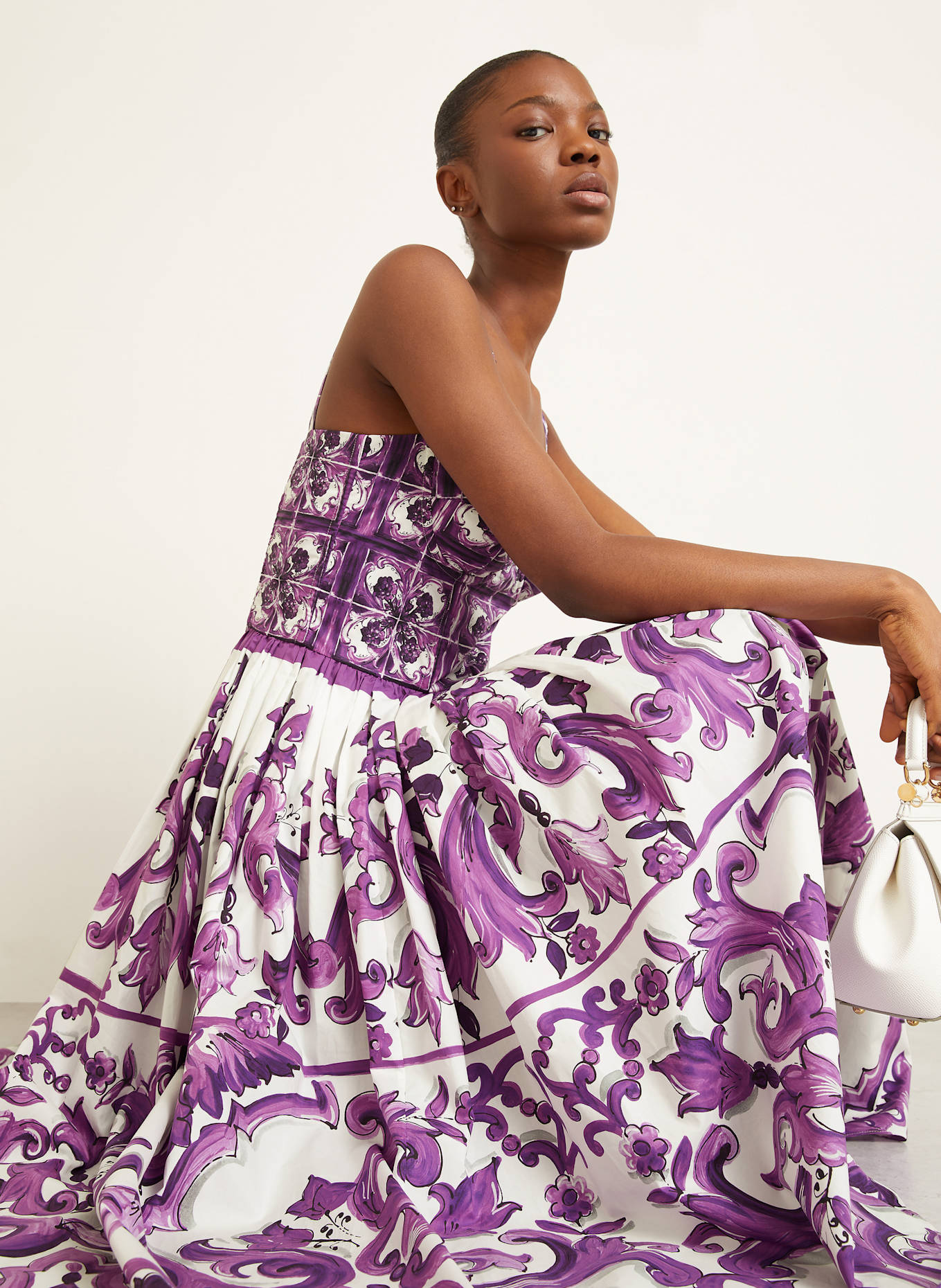 DOLCE & GABBANA Cocktailkleid: LILA/ DUNKELLILA/ WEISS