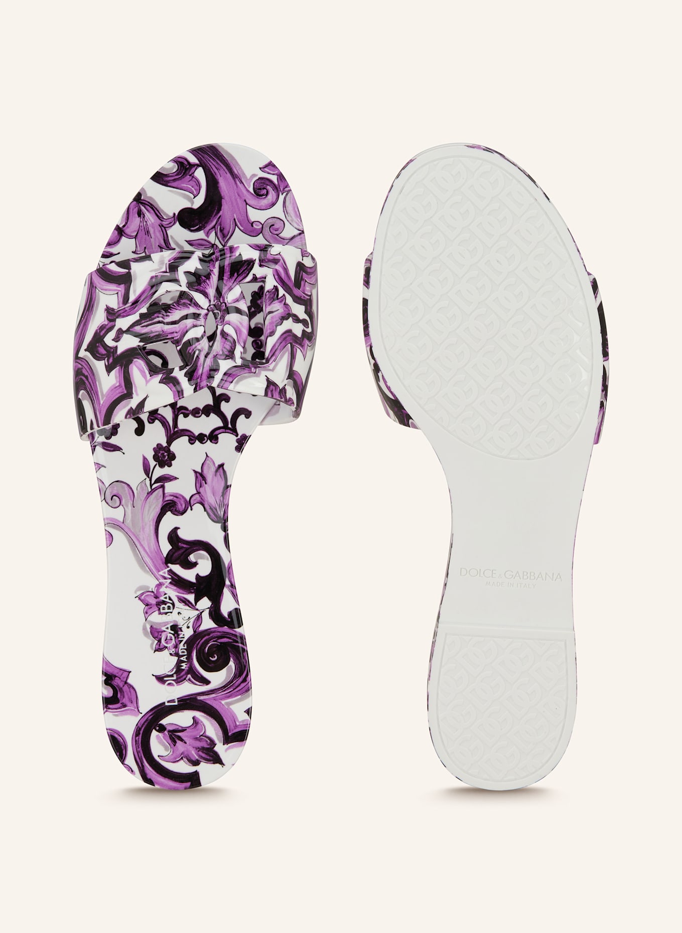 DOLCE & GABBANA Pantofle: FUCHSIOVÁ/ TMAVĚ FIALOVÁ/ BÍLÁ