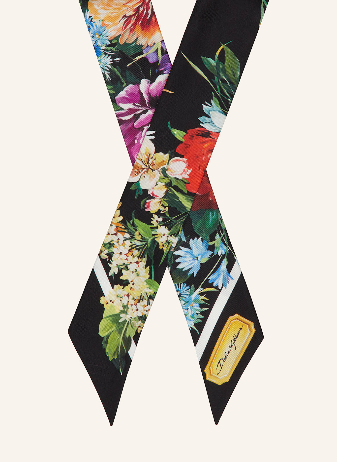 DOLCE & GABBANA Hedvábná šála: ČERNÁ/ ORANŽOVÁ/ ZELENÁ