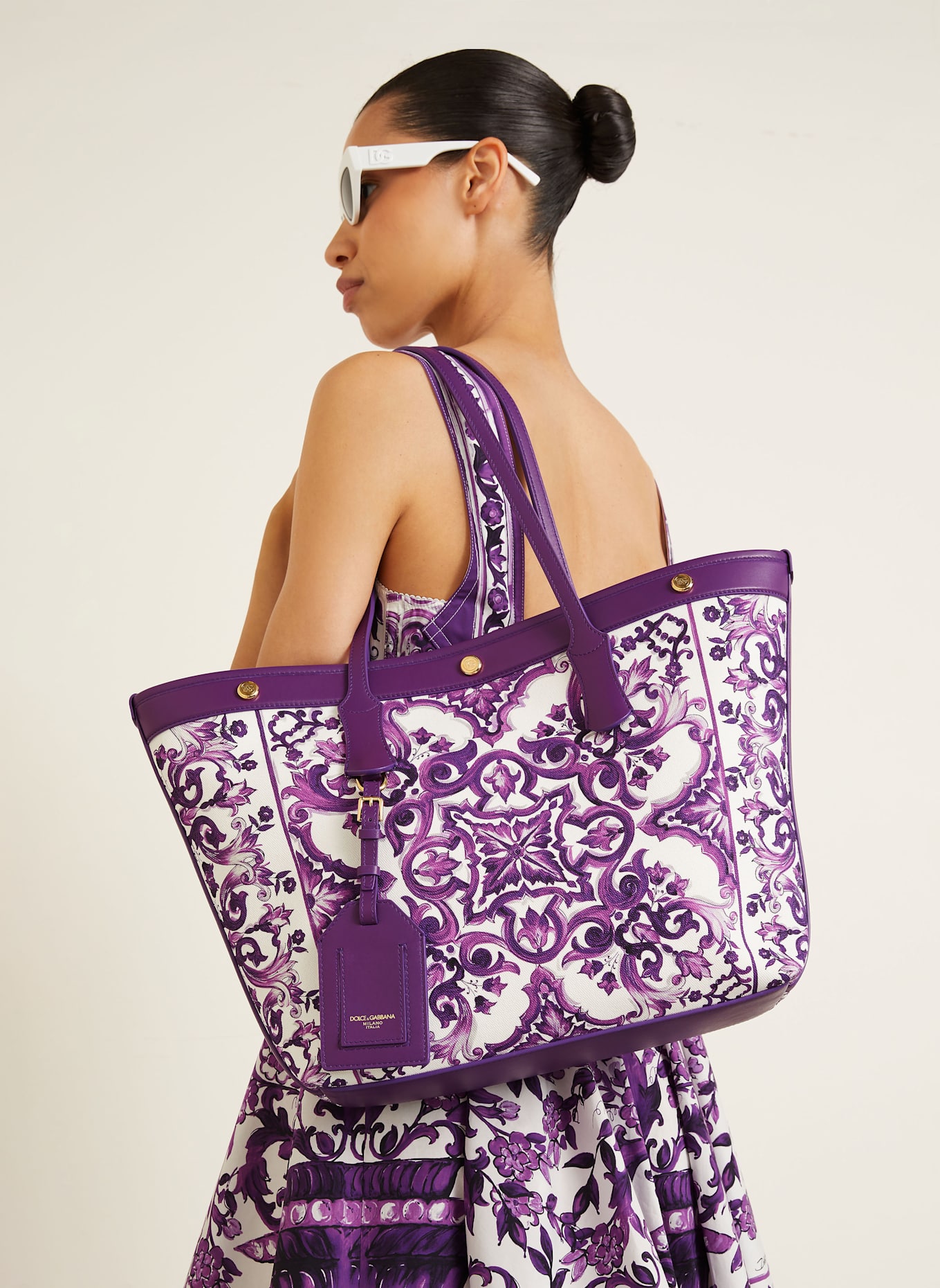 DOLCE & GABBANA Shopper ATENE s pouzdrem: BÍLÁ/ FIALOVÁ