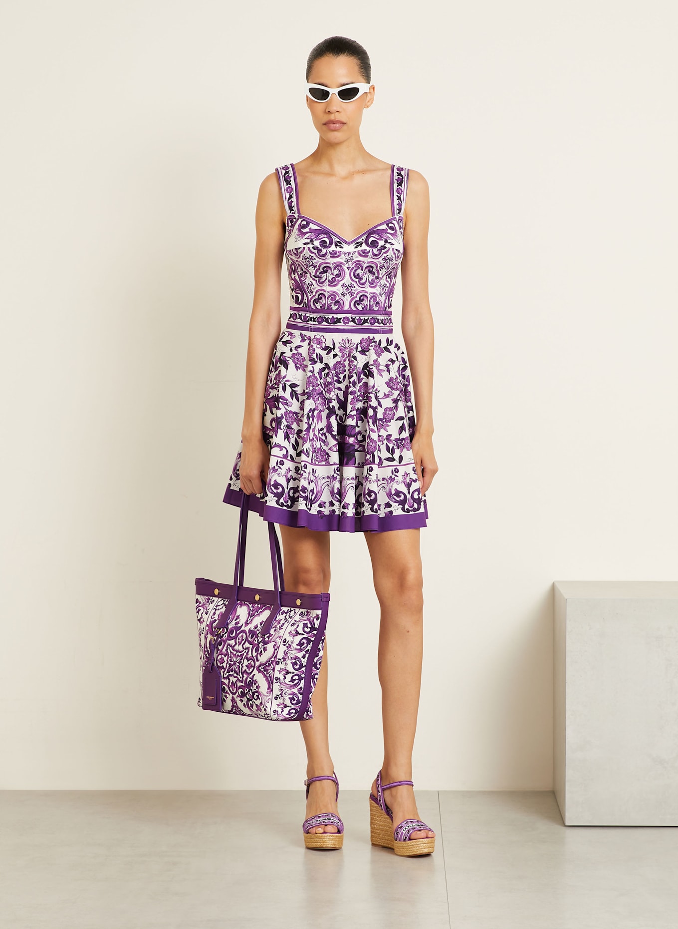 DOLCE & GABBANA Shopper ATENE s pouzdrem: BÍLÁ/ FIALOVÁ