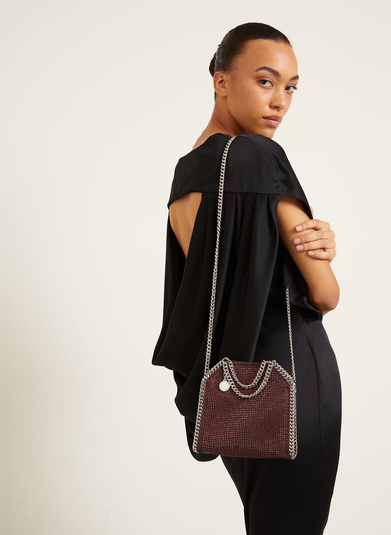 STELLA McCARTNEY Handtasche FALABELLA TINY mit Schmucksteinen: DUNKELROT