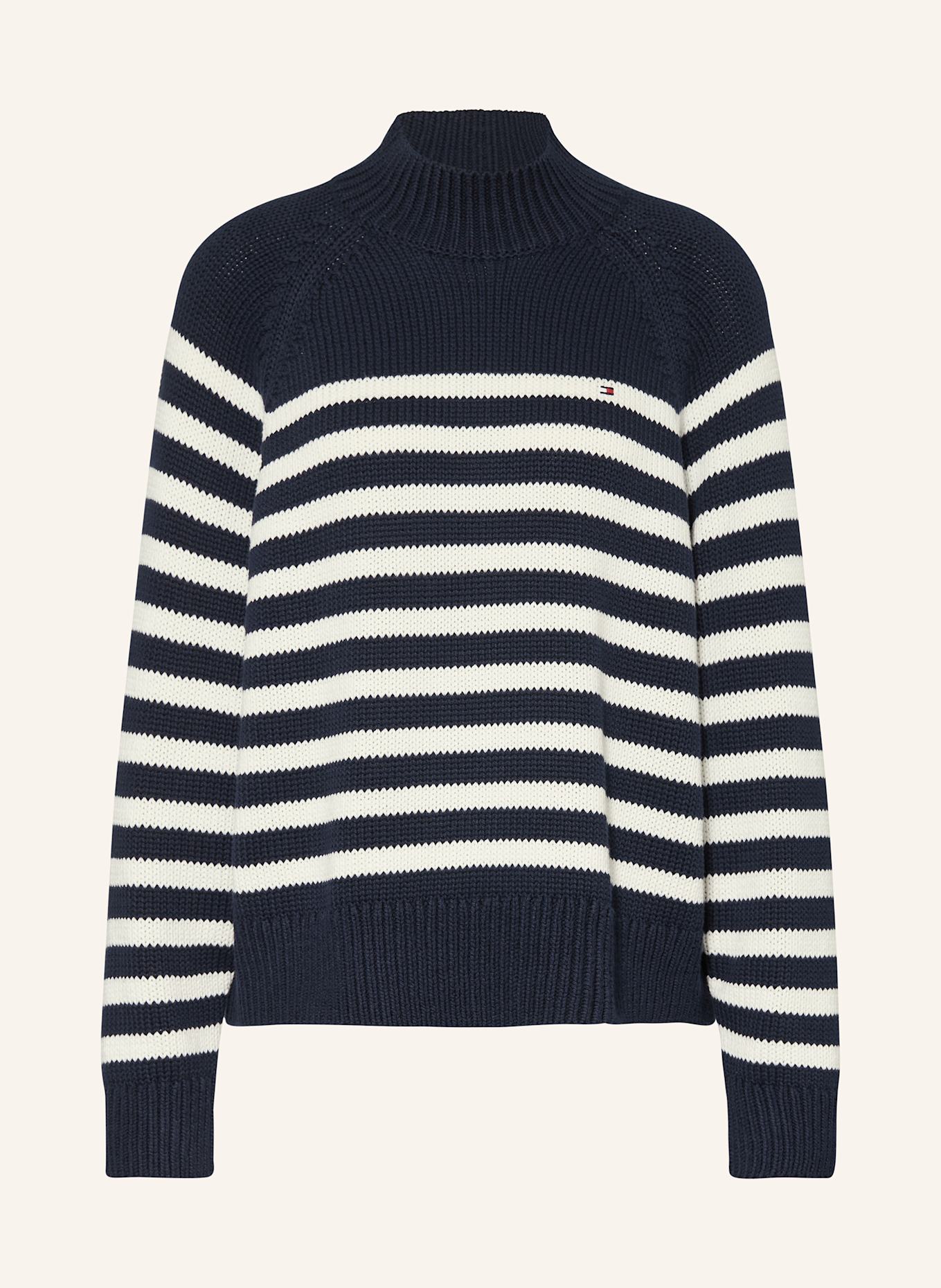 TOMMY HILFIGER Pullover: DUNKELBLAU / WEISS