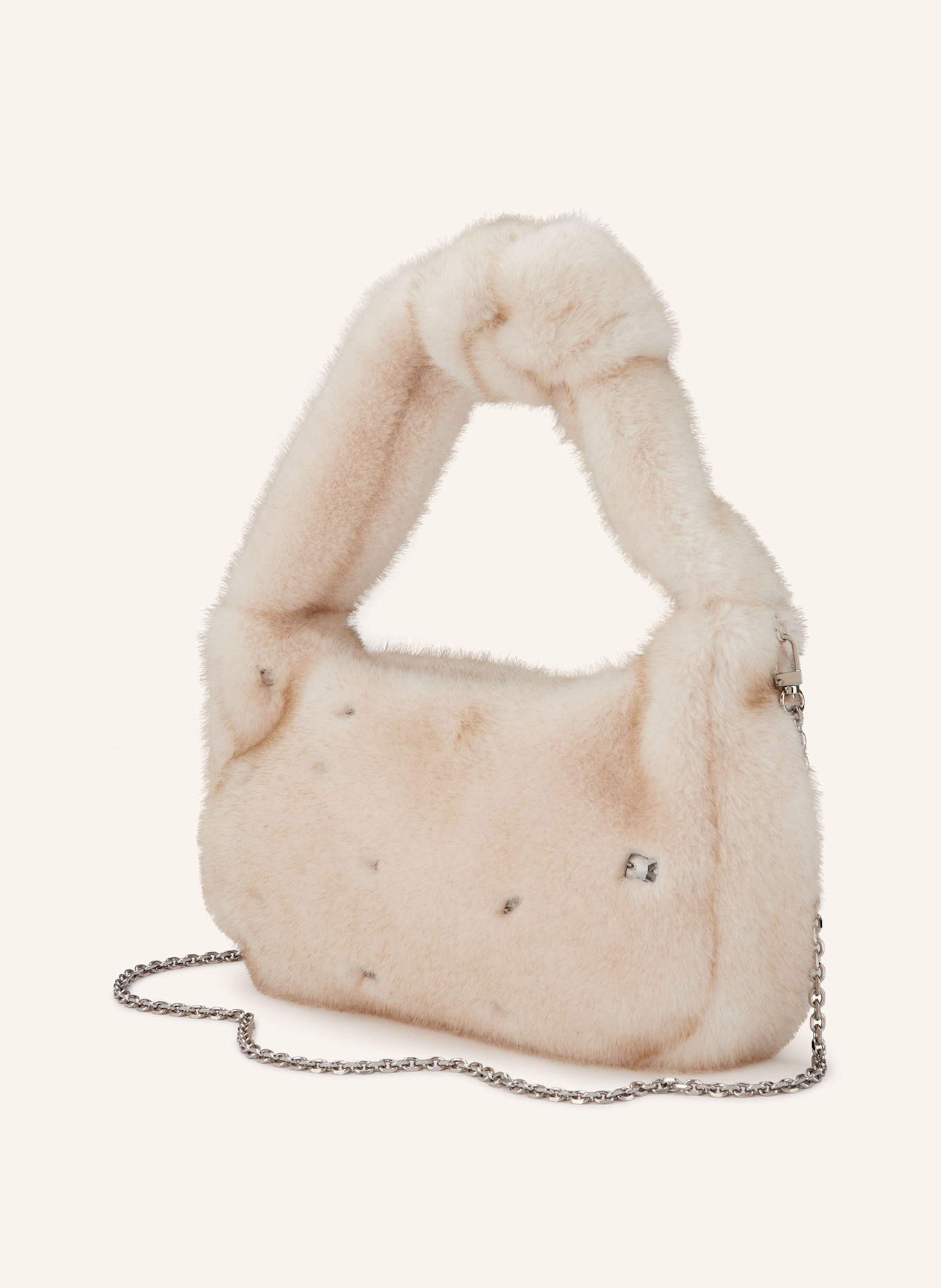 LUISA CERANO Umhängetasche aus Kunstfell mit Schmucksteinen: CREME