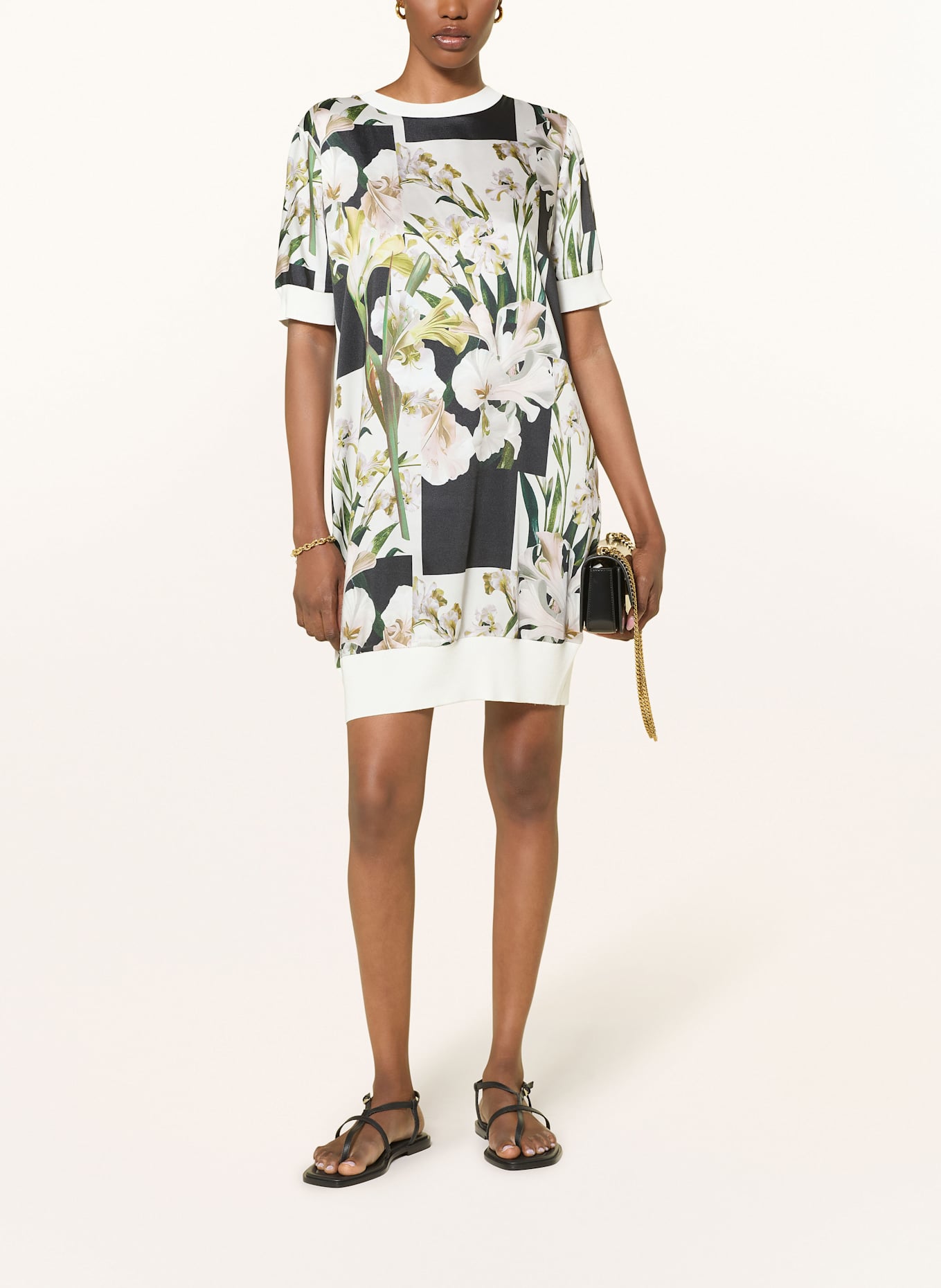 TED BAKER Kleid RONEEA im Materialmix: ECRU / GRÜN / SCHWARZ