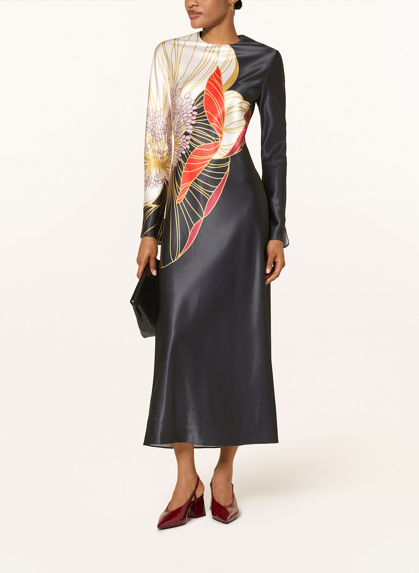 TED BAKER Satinkleid ZIARA: SCHWARZ / GELB / ROT