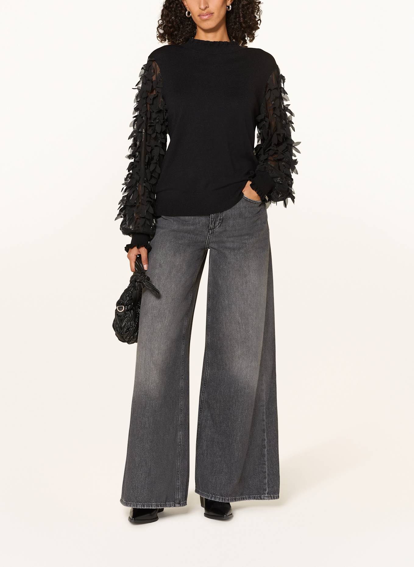 RINO & PELLE Pullover im Materialmix: SCHWARZ