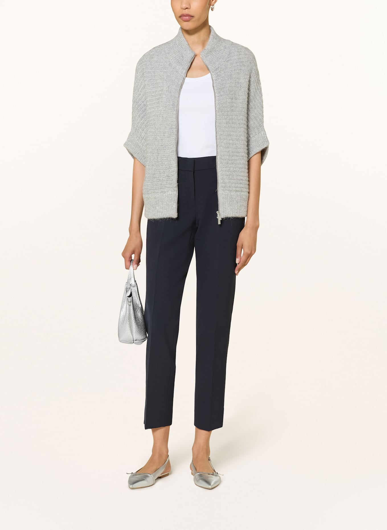 PESERICO Cardigan with 3/4 sleeves and sequins: LIGHT GRAY