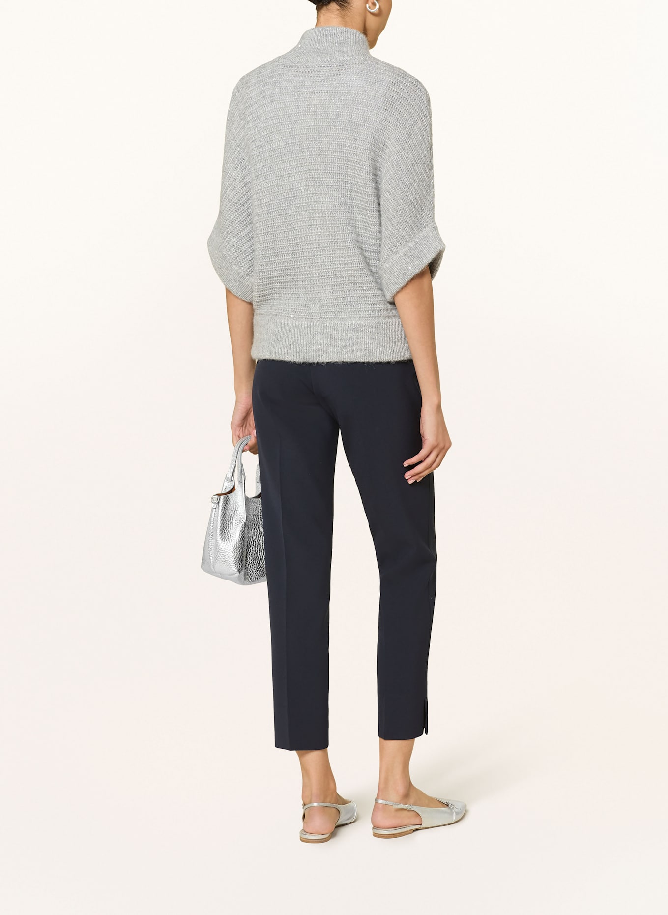PESERICO Cardigan with 3/4 sleeves and sequins: LIGHT GRAY