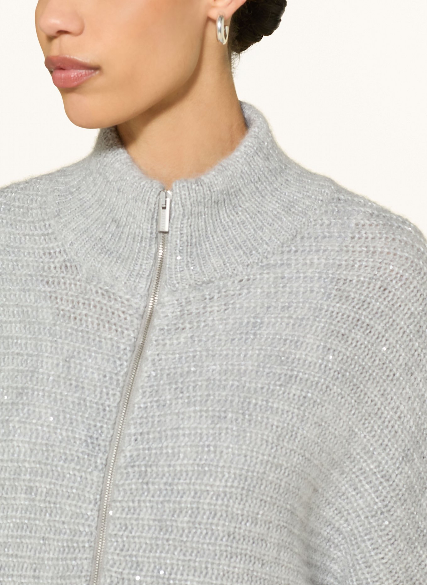 PESERICO Cardigan with 3/4 sleeves and sequins: LIGHT GRAY