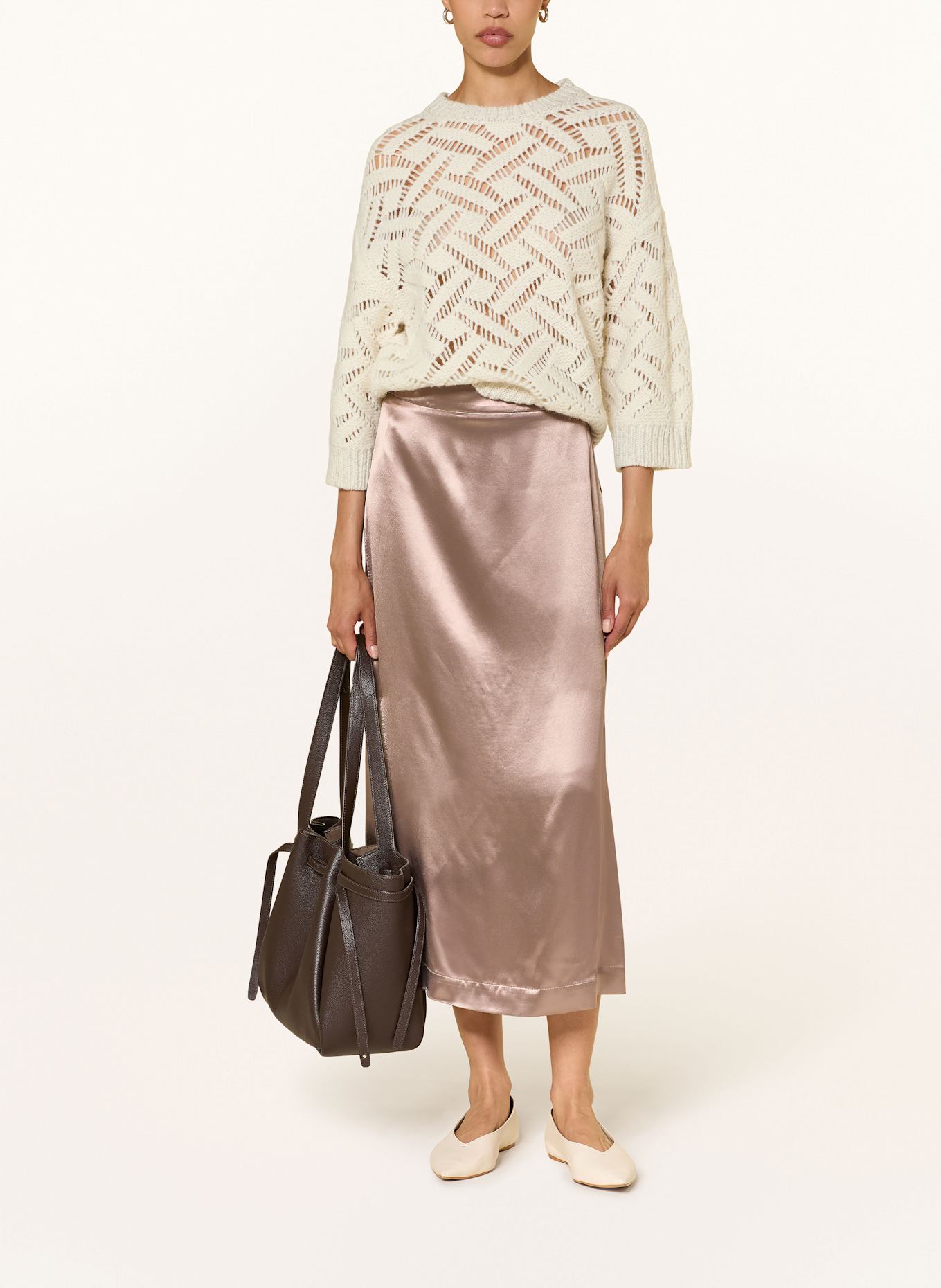 PESERICO Satin skirt: BROWN