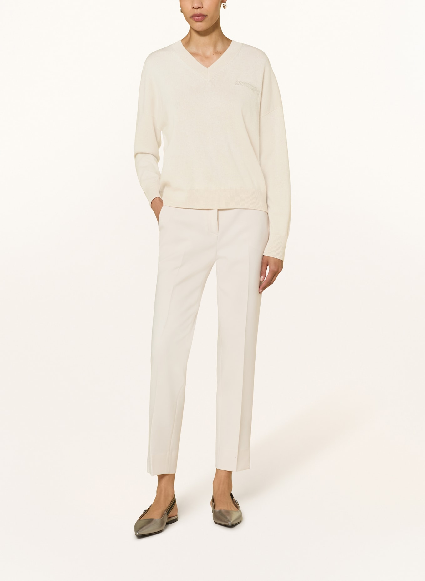 PESERICO Pullover mit Seide und Schmuckperlen: CREME