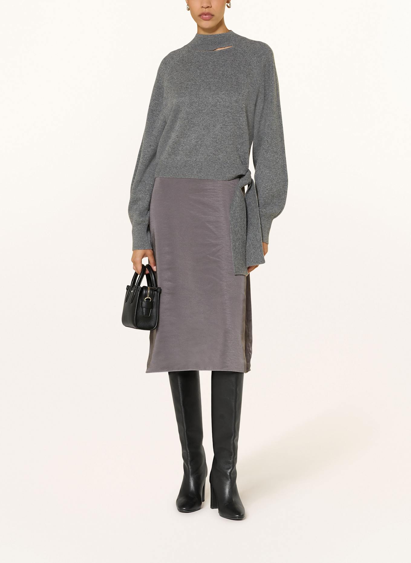 BOSS Set FLALINA: Pullover mit Cut-out und Satinkleid: GRAU / DUNKELGRAU