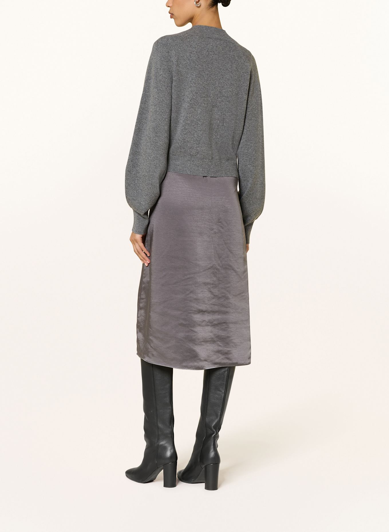 BOSS Set FLALINA: Pullover mit Cut-out und Satinkleid: GRAU / DUNKELGRAU