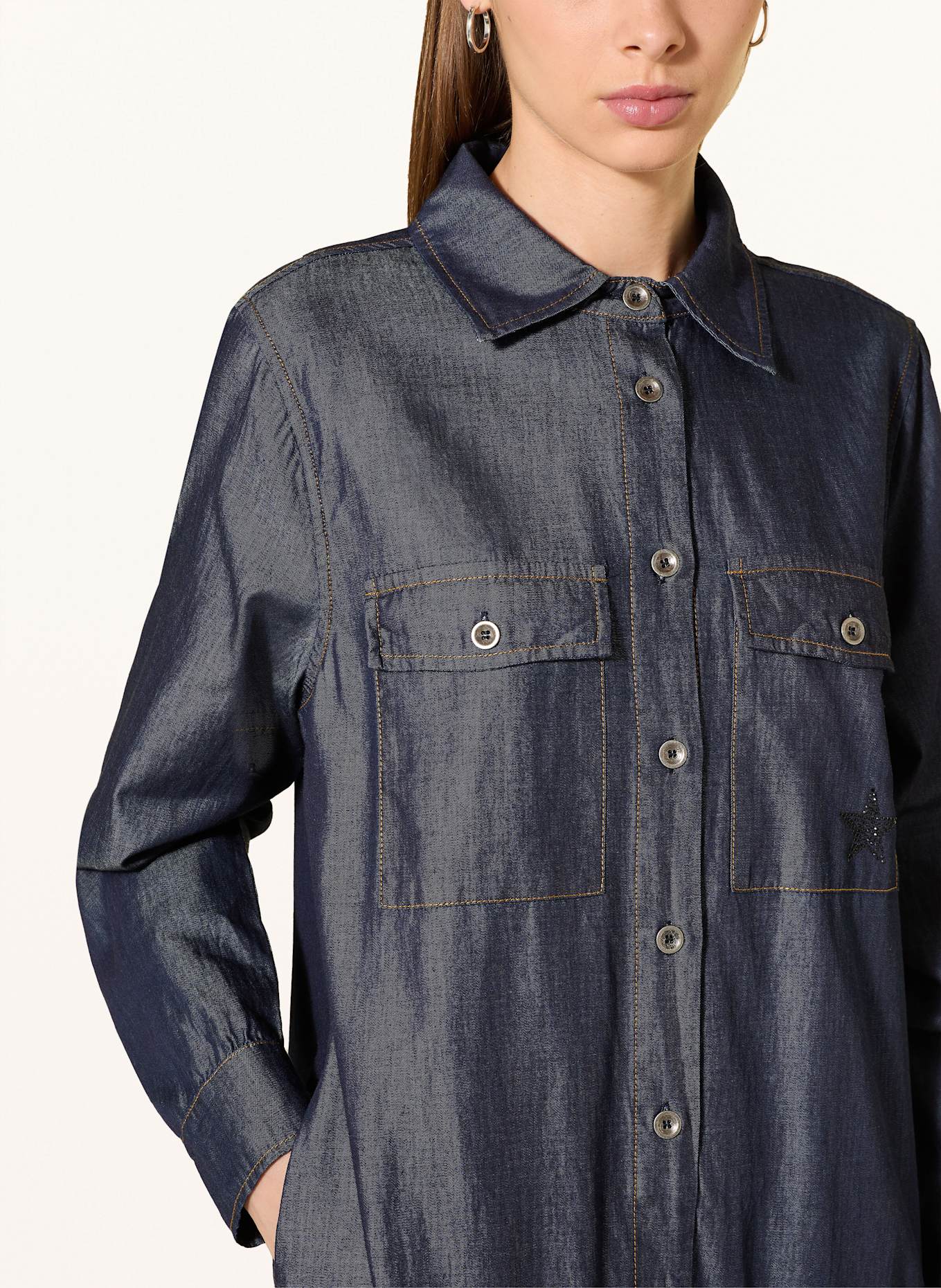 Grace Hemdblusenkleid in Jeansoptik mit Schmucksteinen: DUNKELBLAU