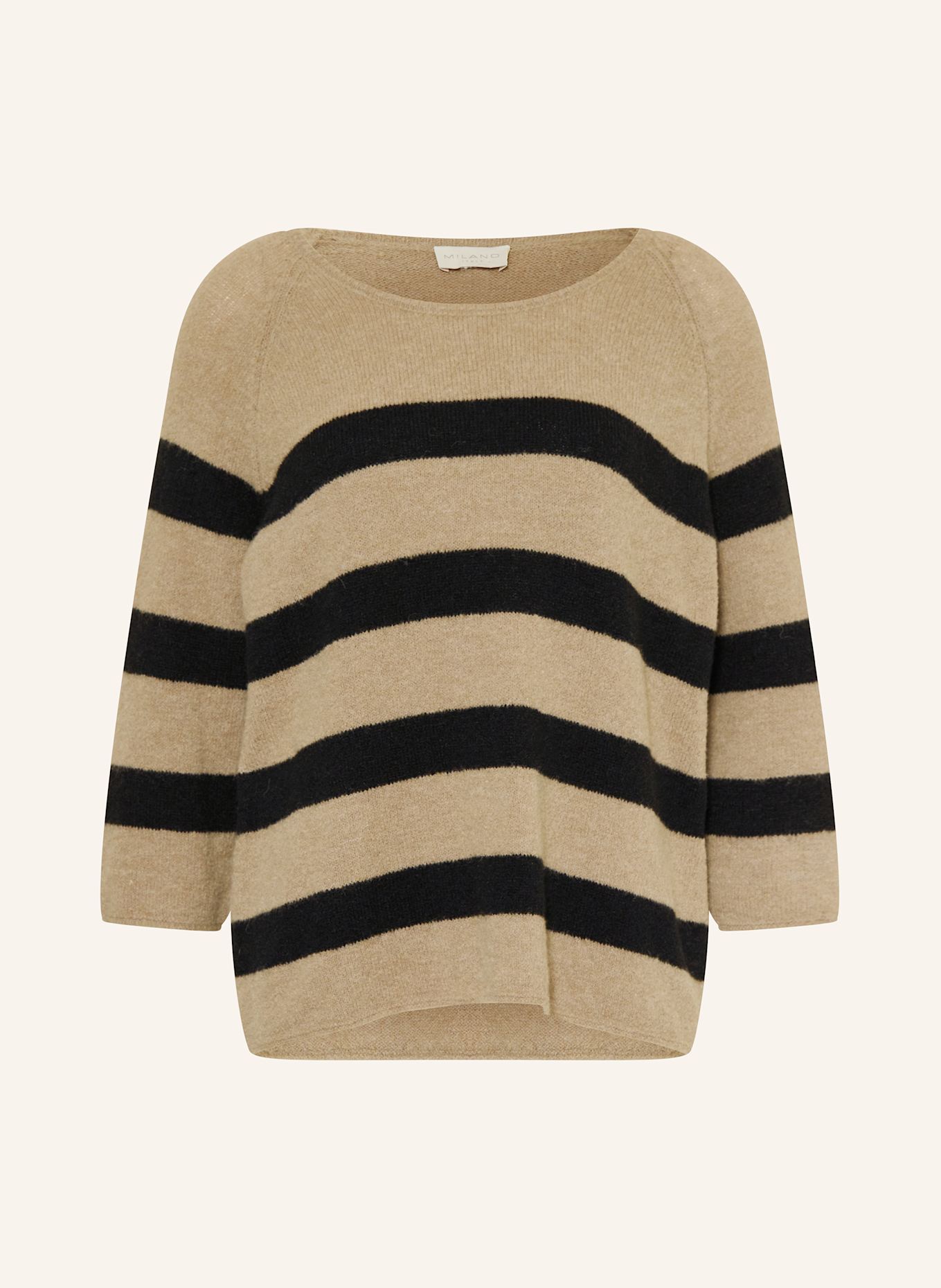 MILANO ITALY Pullover mit 3/4-Arm: BEIGE / SCHWARZ