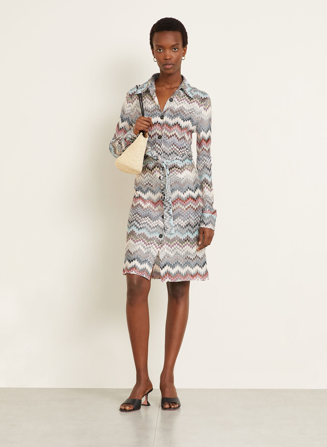 MISSONI Shirt dress: ECRU / BLUE GRAY / DARK GREEN