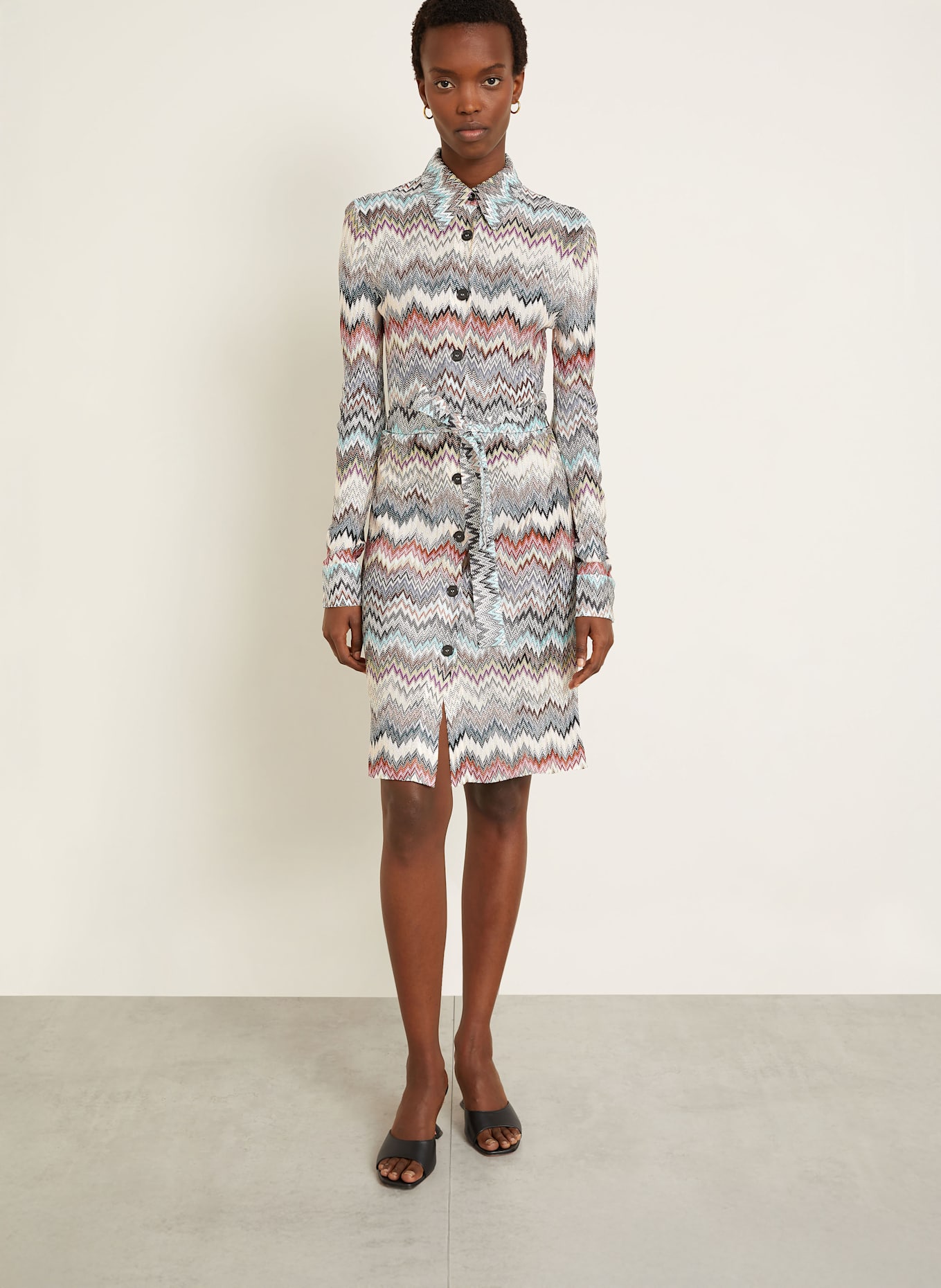 MISSONI Shirt dress: ECRU / BLUE GRAY / DARK GREEN
