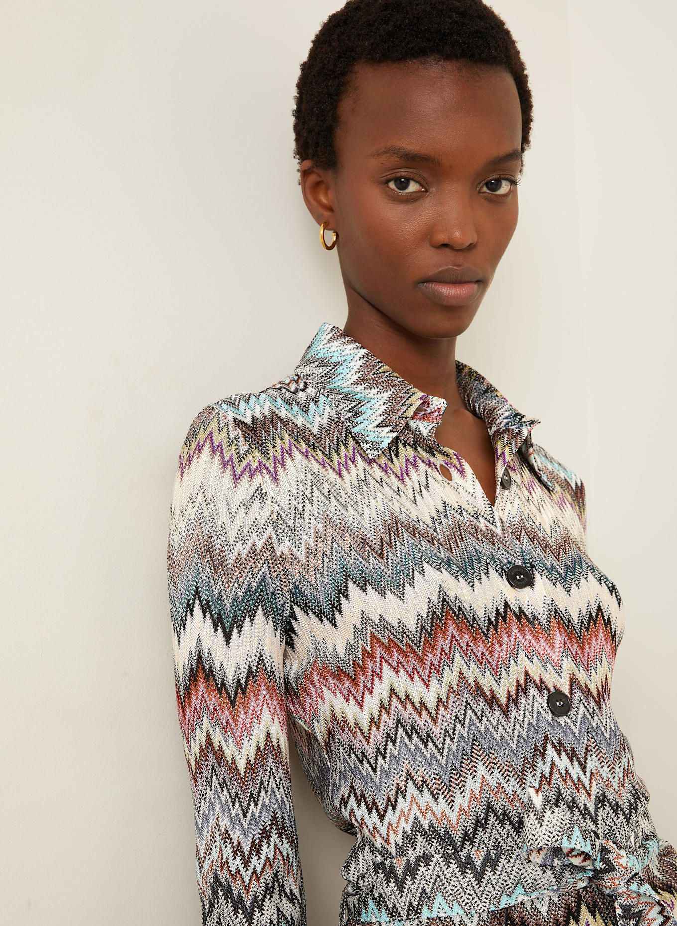 MISSONI Shirt dress: ECRU / BLUE GRAY / DARK GREEN