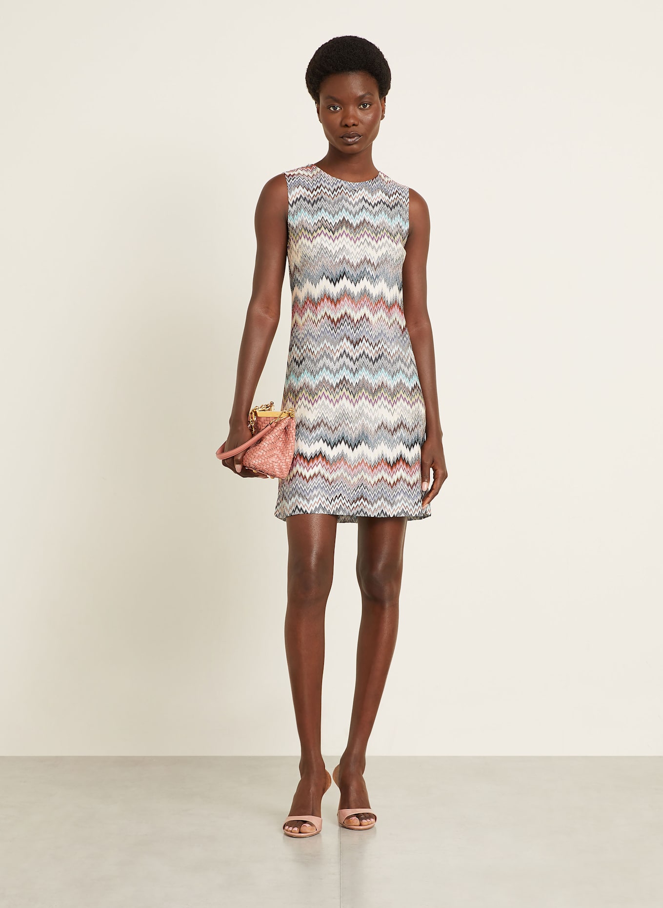 MISSONI Strickkleid: ECRU / BLAUGRAU / DUNKELGRÜN
